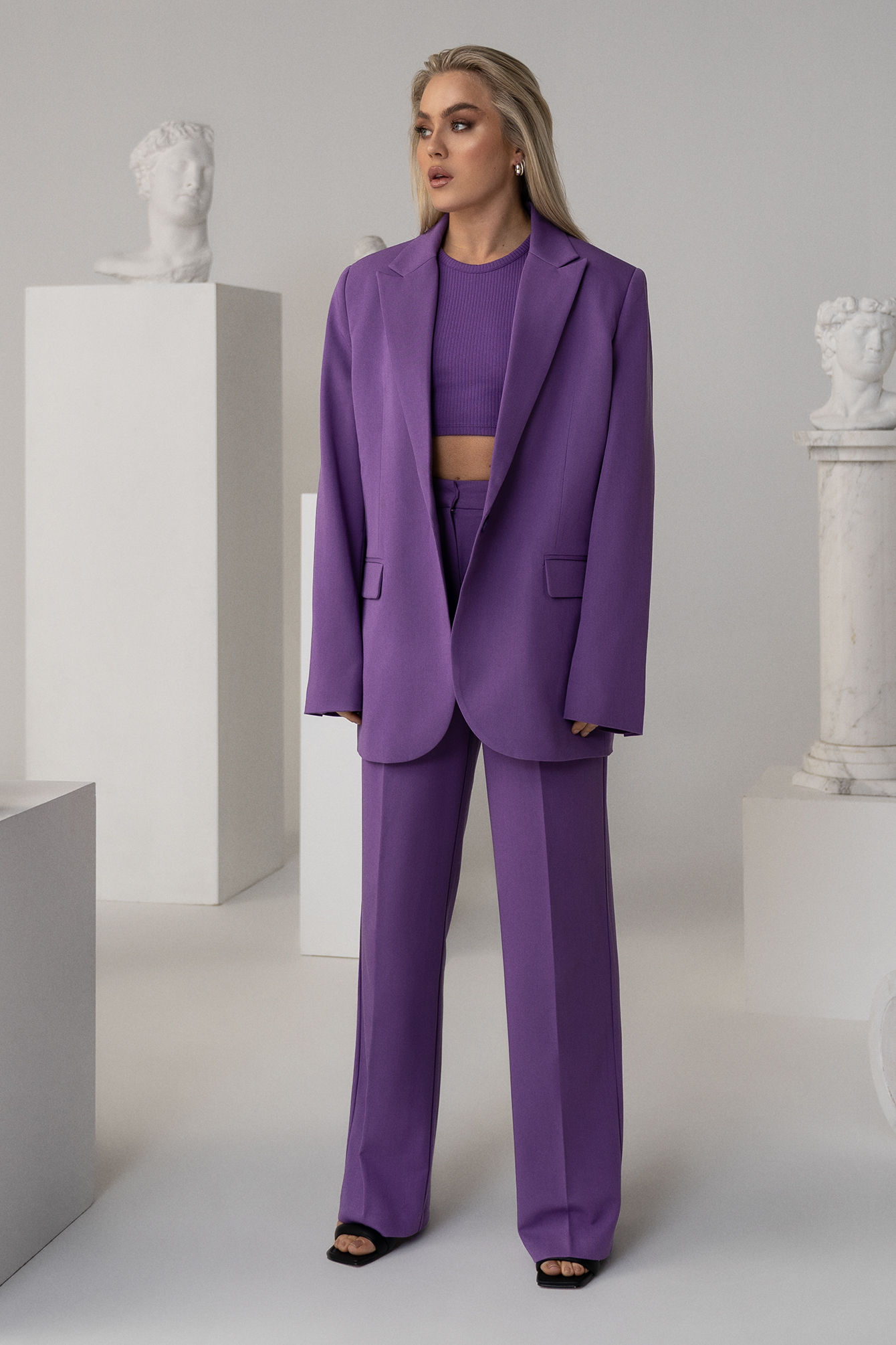 Angelica Blick X Na-kd Pleat Detail Suit Trousers - Purple