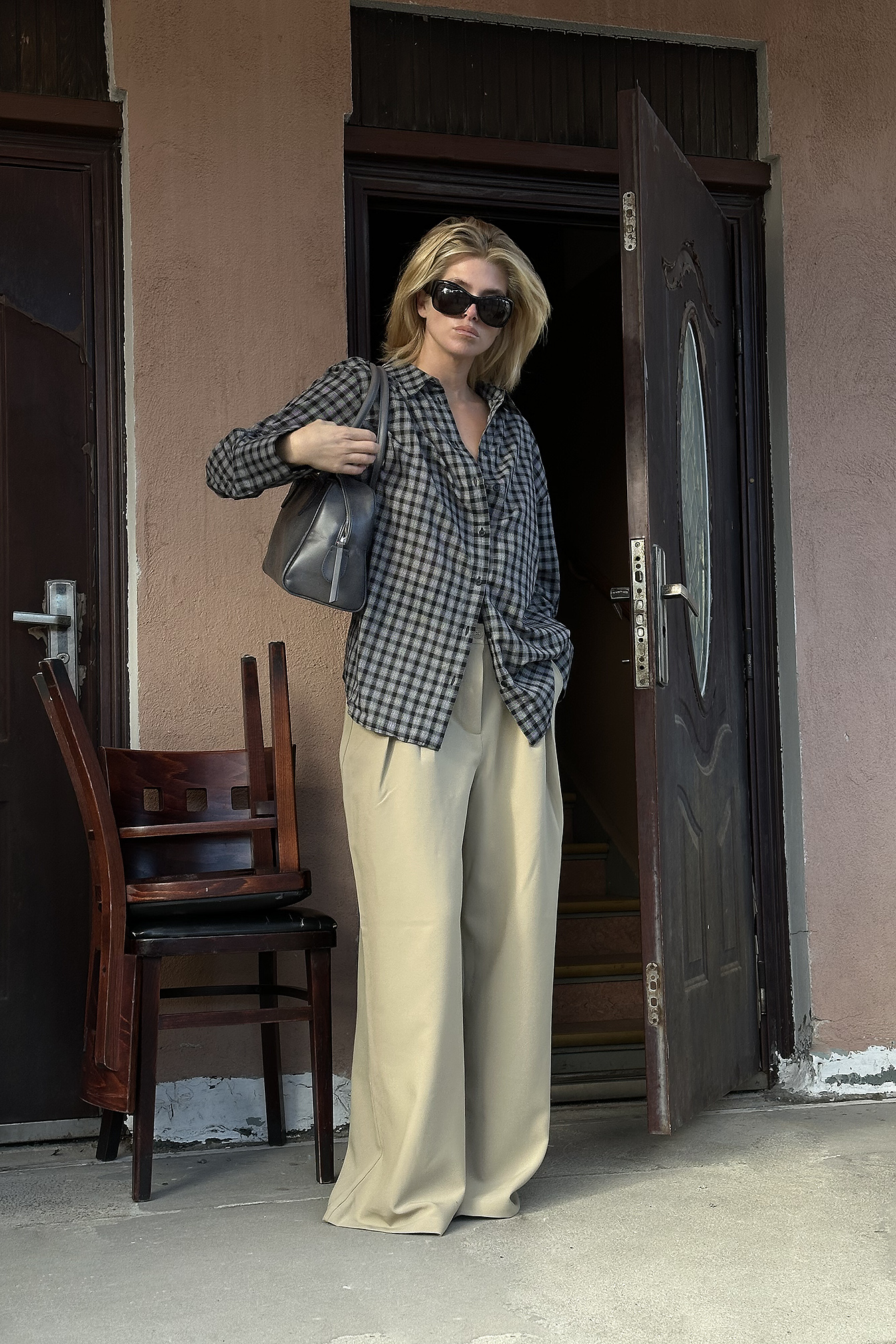 Wide High Waist Suit Pants Beige