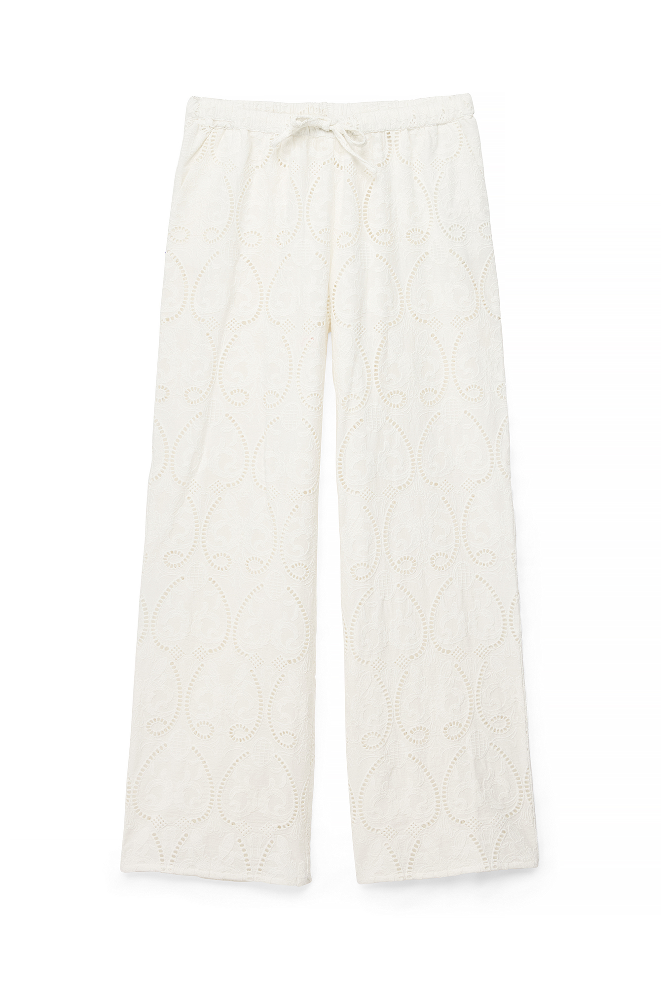 White Anglaise Detail Loose Pants