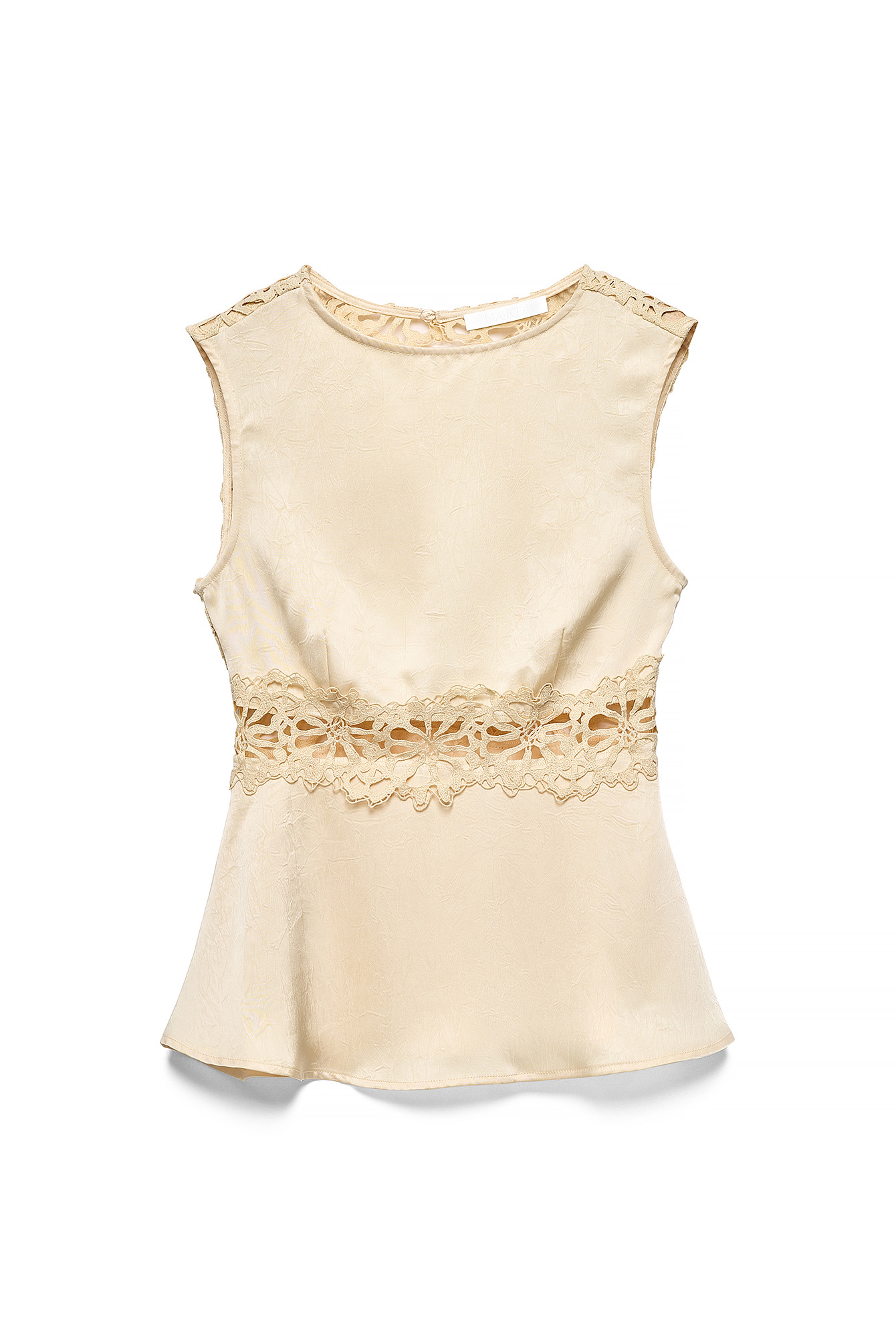 Beige Anglaise Detail Sleeveless Top