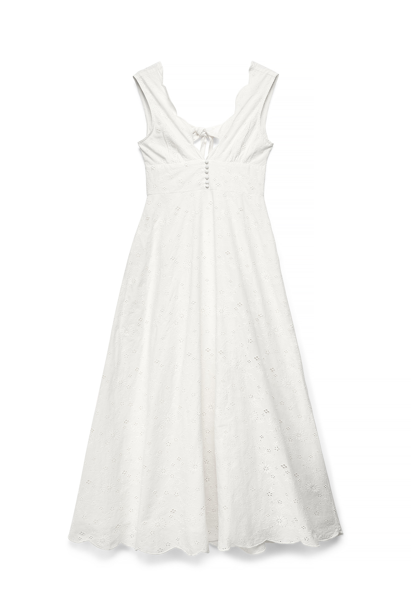 White Anglaise Scallop Edge Maxi Dress