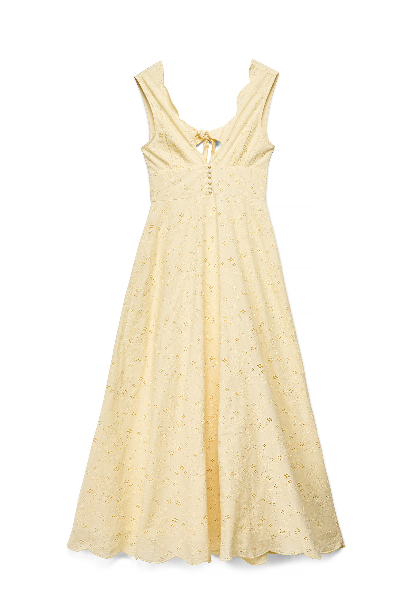 Light Yellow Anglaise Scallop Edge Maxi Dress