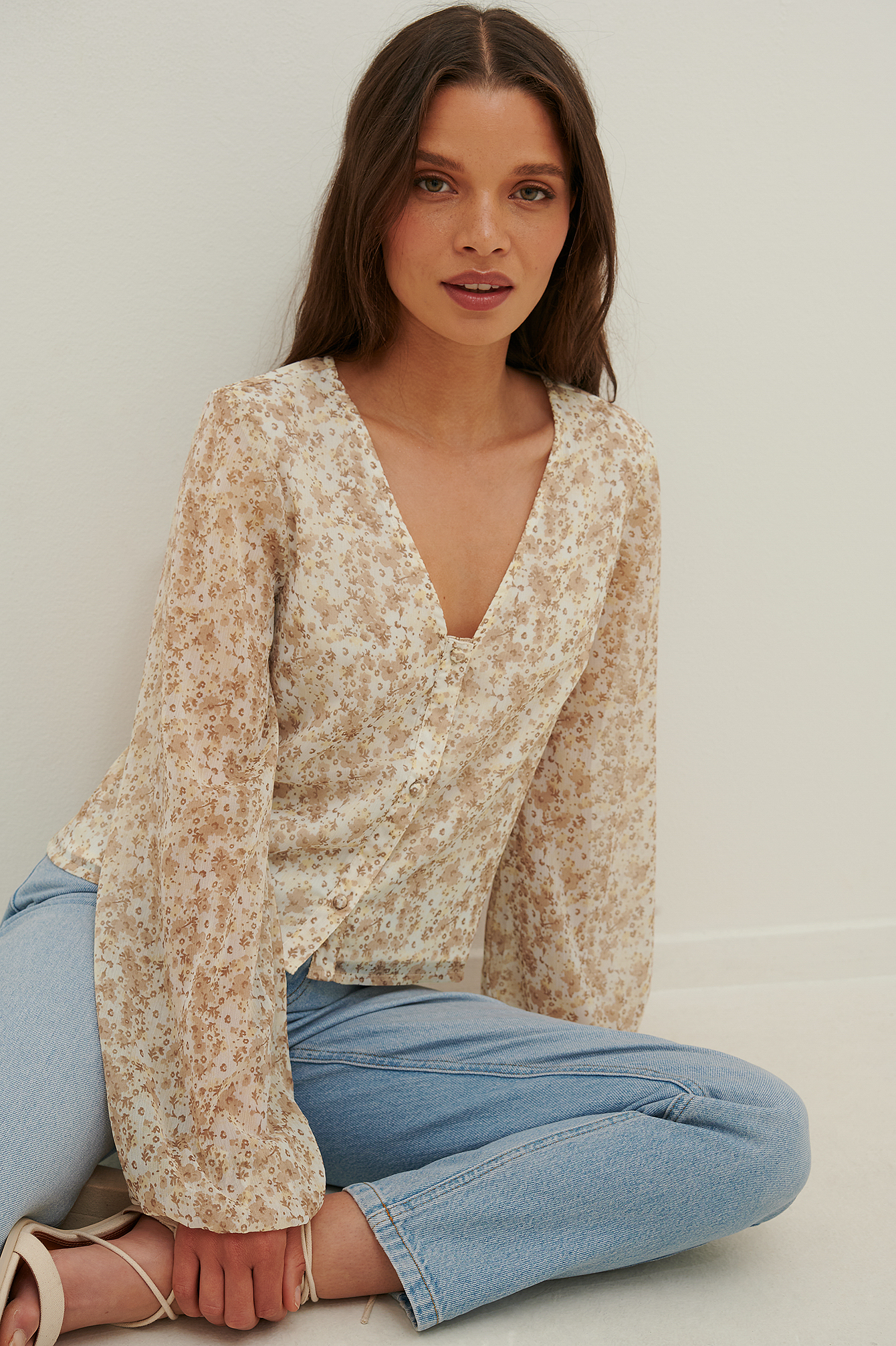 Button Up Chiffon Blouse Flower | na-kd.com