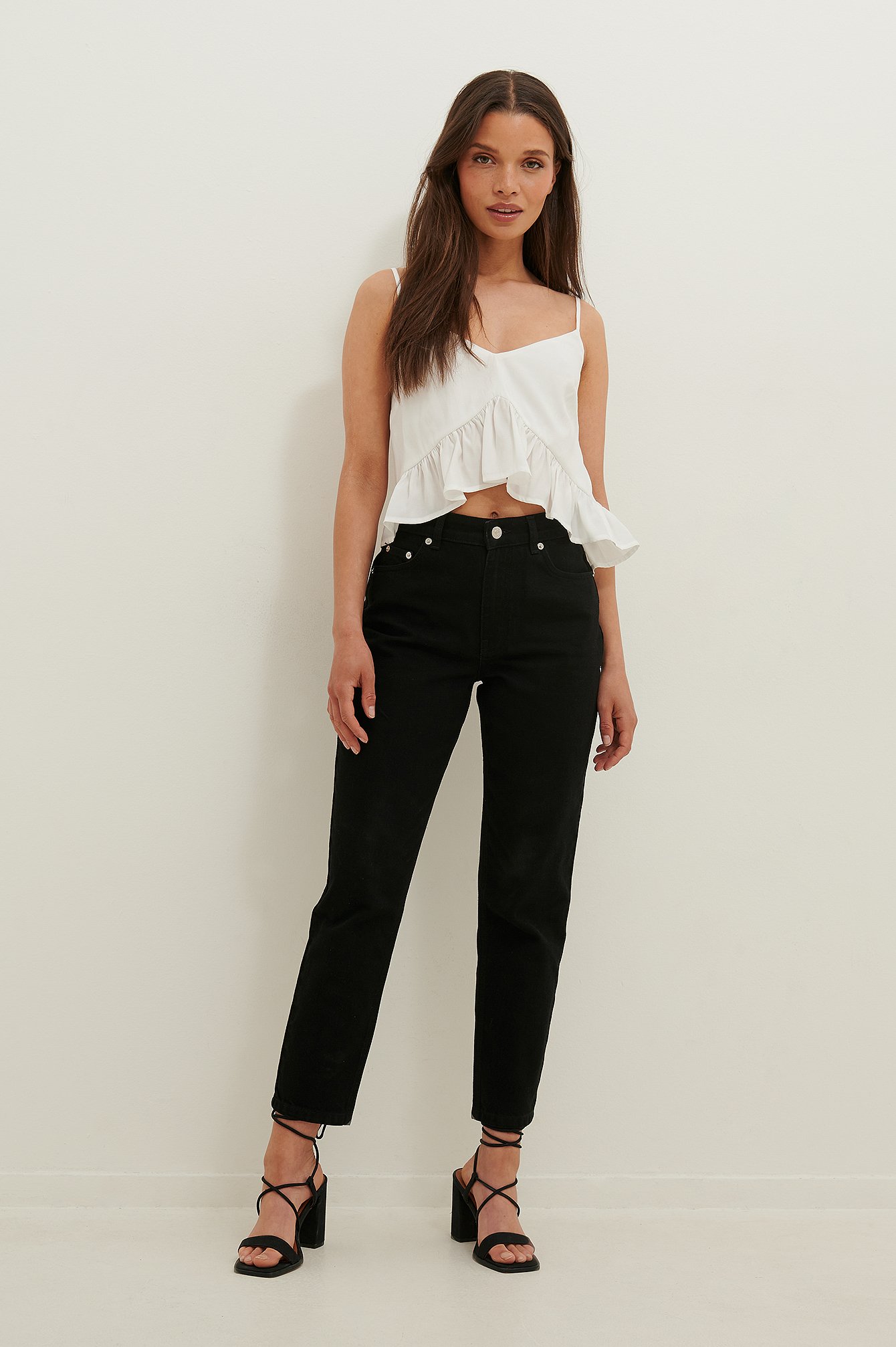 White Cropped Frill Top