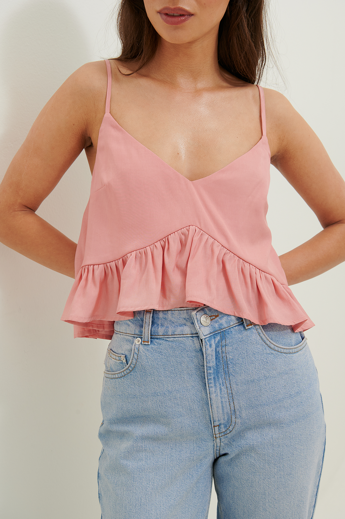 Pink Cropped Frill Top
