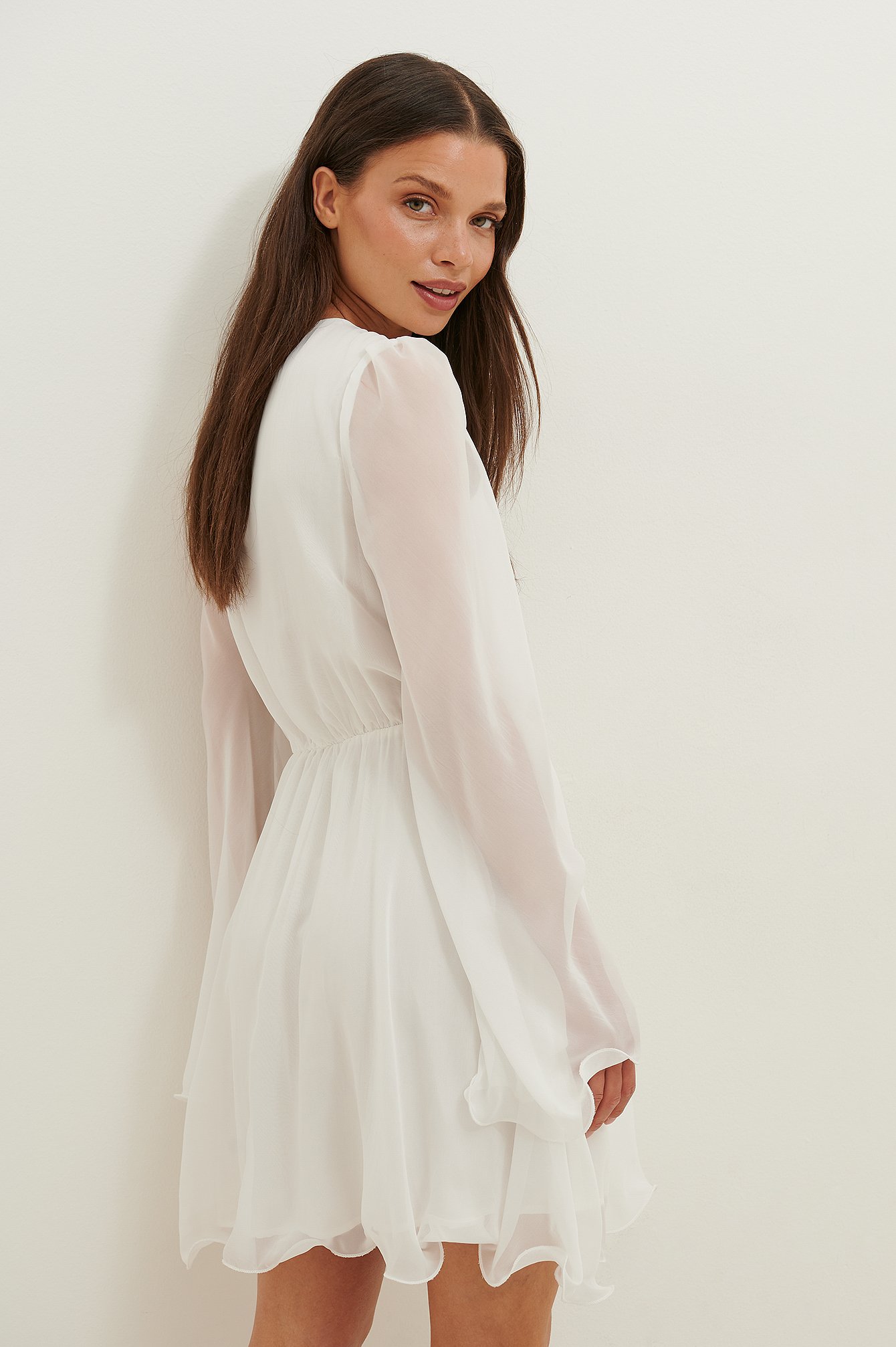 White Recycled Wide Sleeve Chiffon Mini Dress