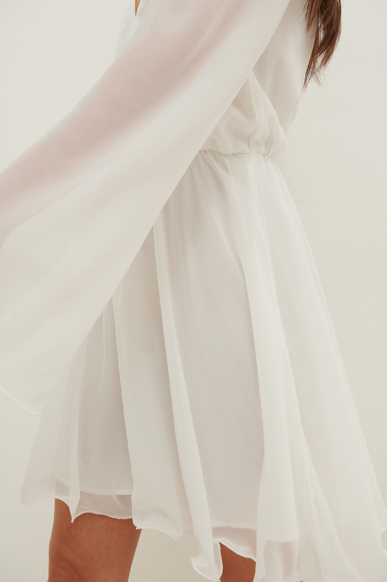White Recycled Wide Sleeve Chiffon Mini Dress