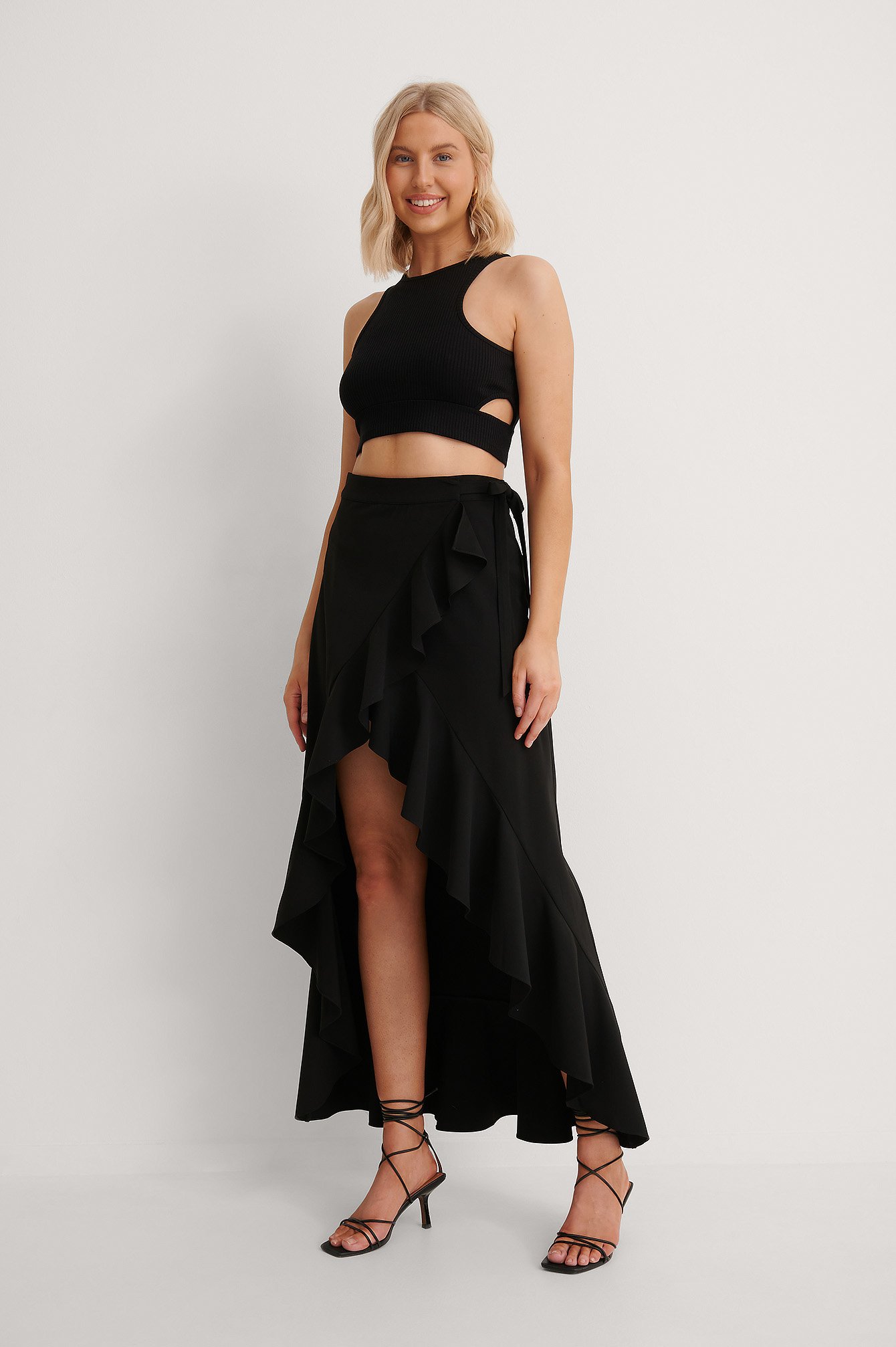 Black Wrap Around Flounce Detail Skirt