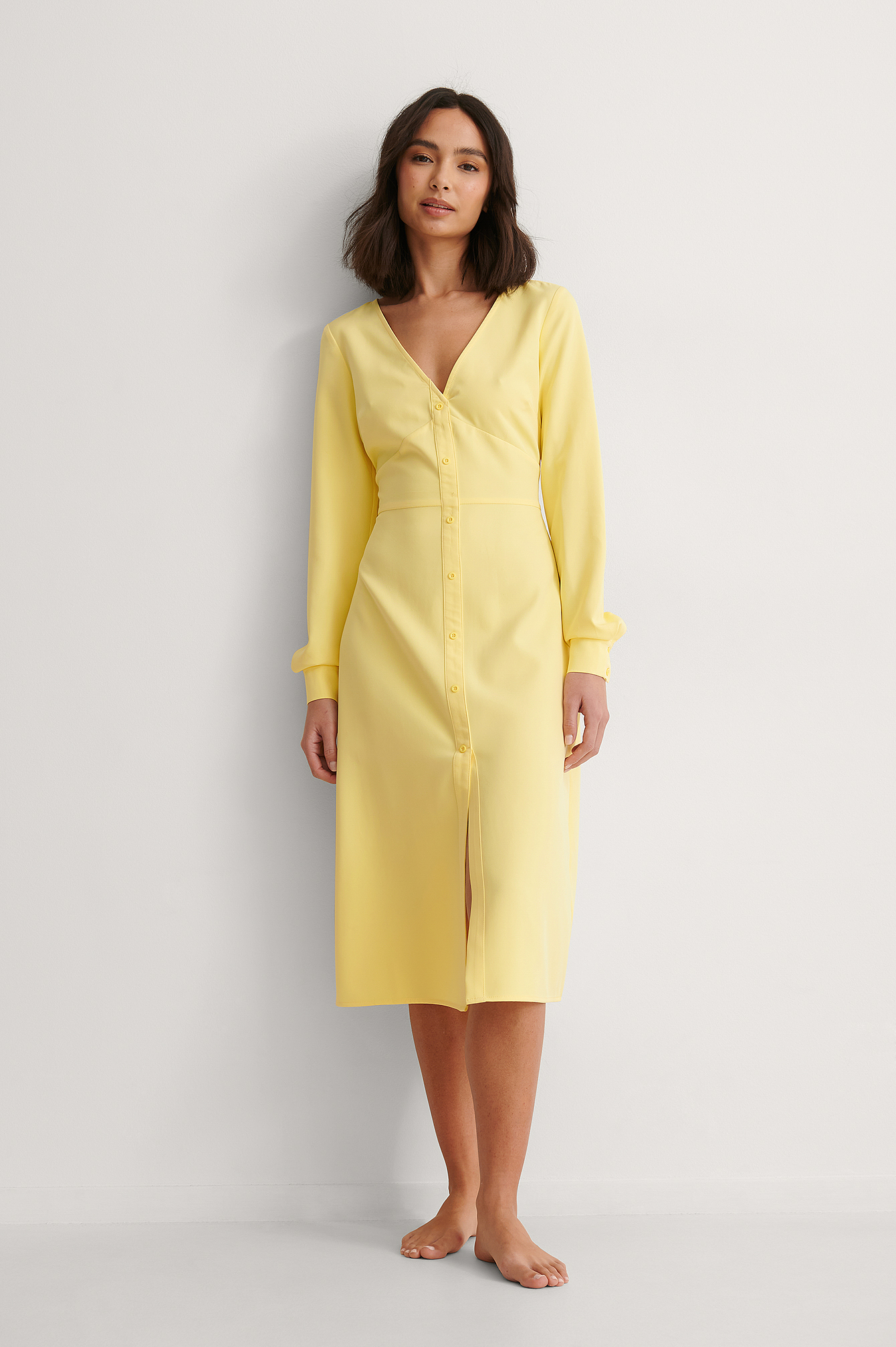 Anna Briand X Na-kd Waist Detail Midi Dress - Yellow
