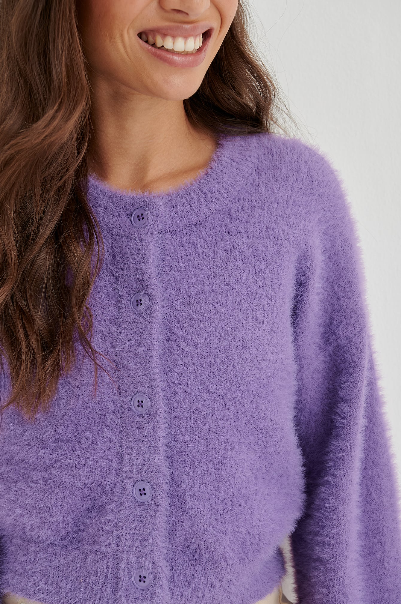 Fuzzy Knit Cardigan Purple | na-kd.com