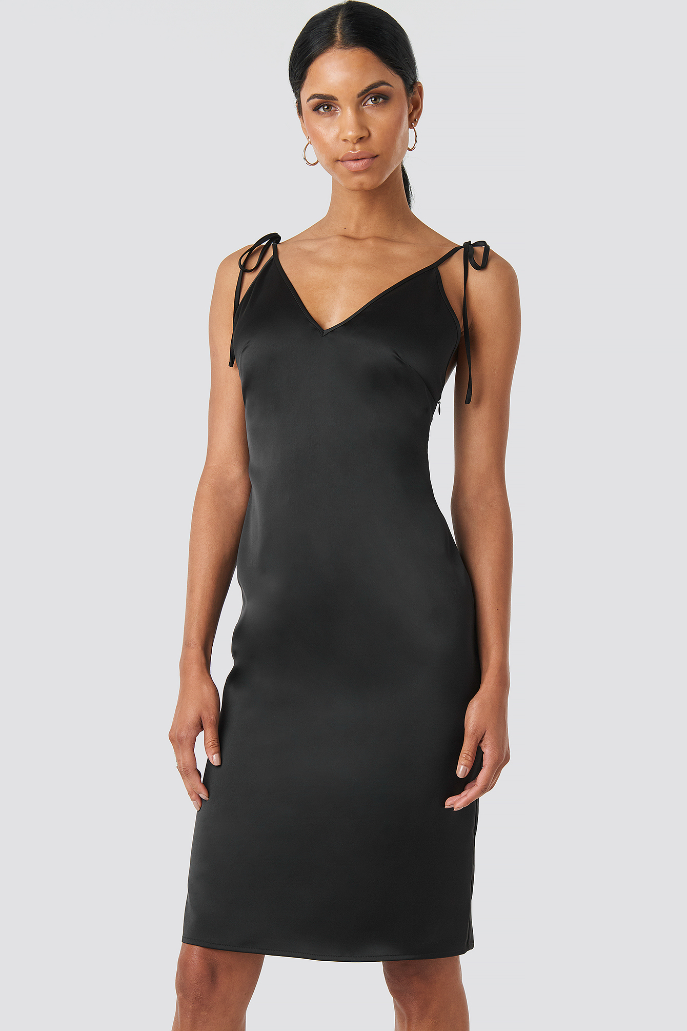 V-neck Tied Straps Dress Black