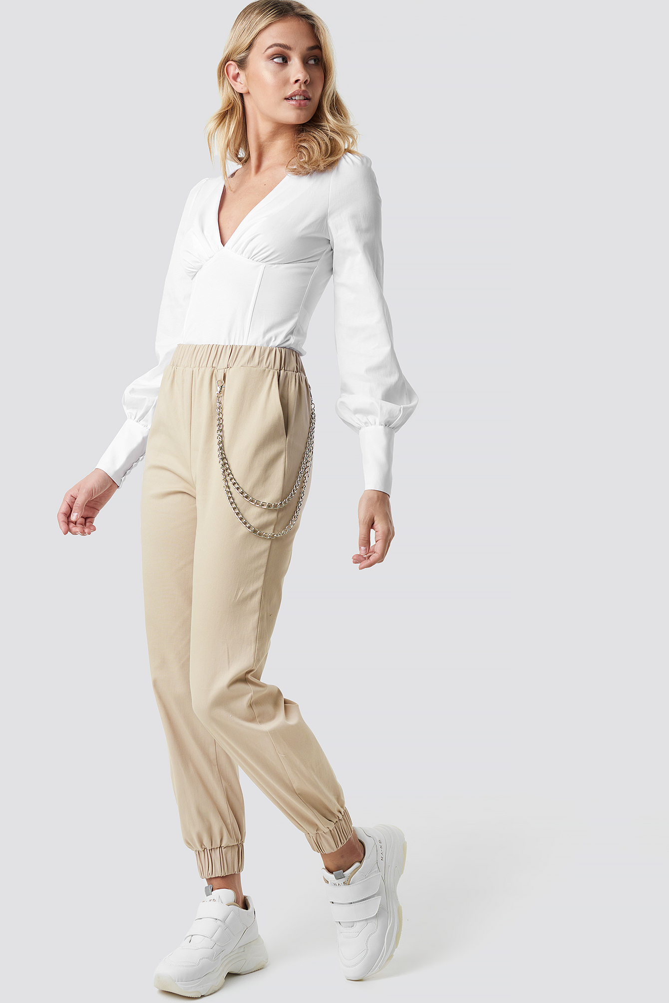 Chain Detailed Puffy Pants Brown