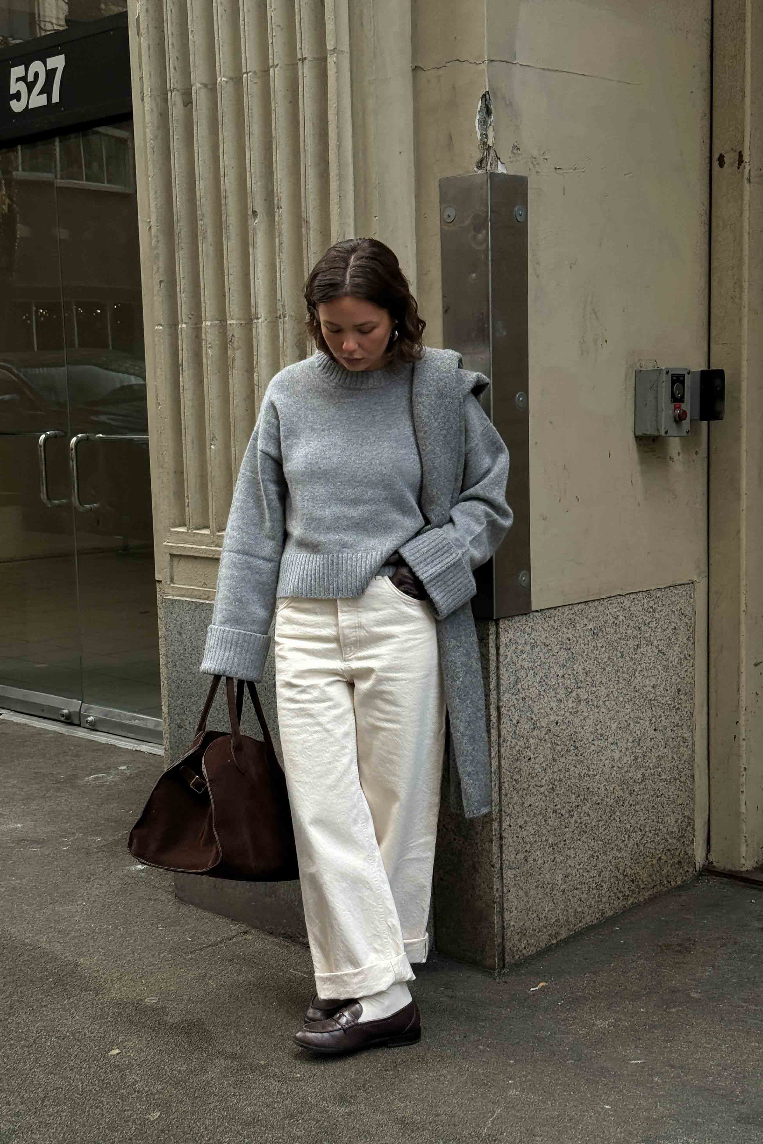 Wool sweater with folded sleeves