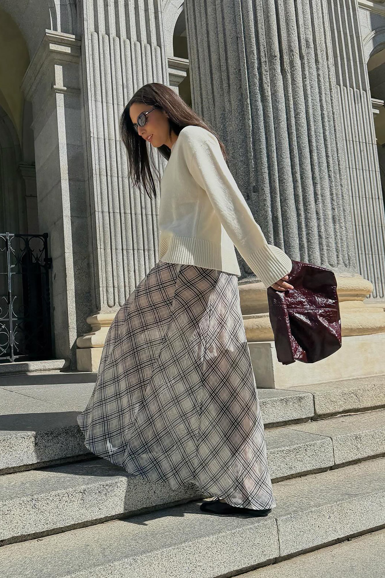 Checked High Slit Maxi Dress Brown | NA-KD Checked High Slit Maxi Dress Brown | NA-KD