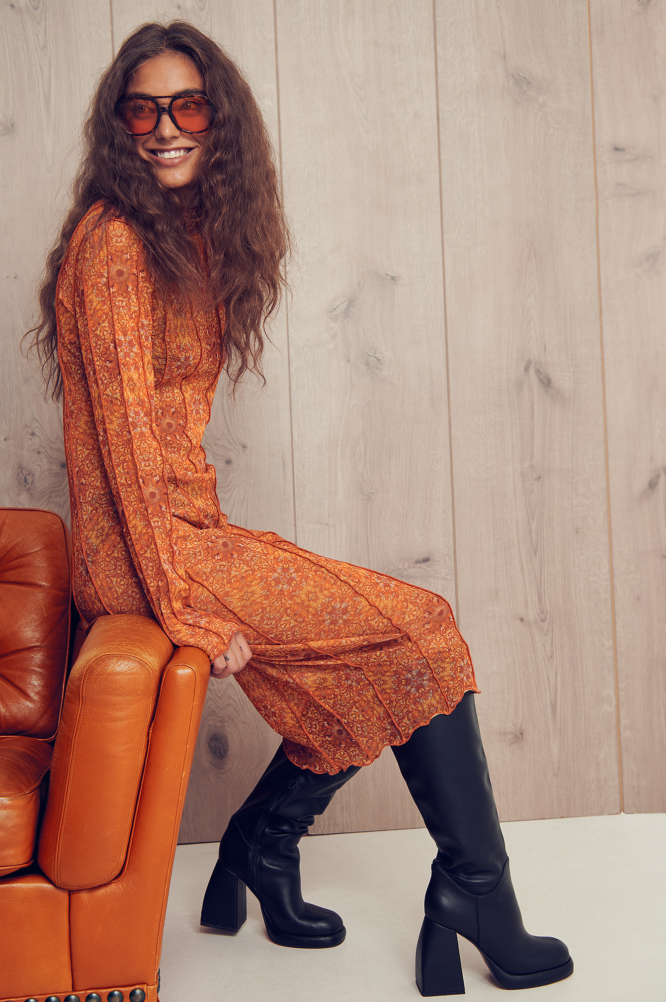 Mesh Midi Dress Orange