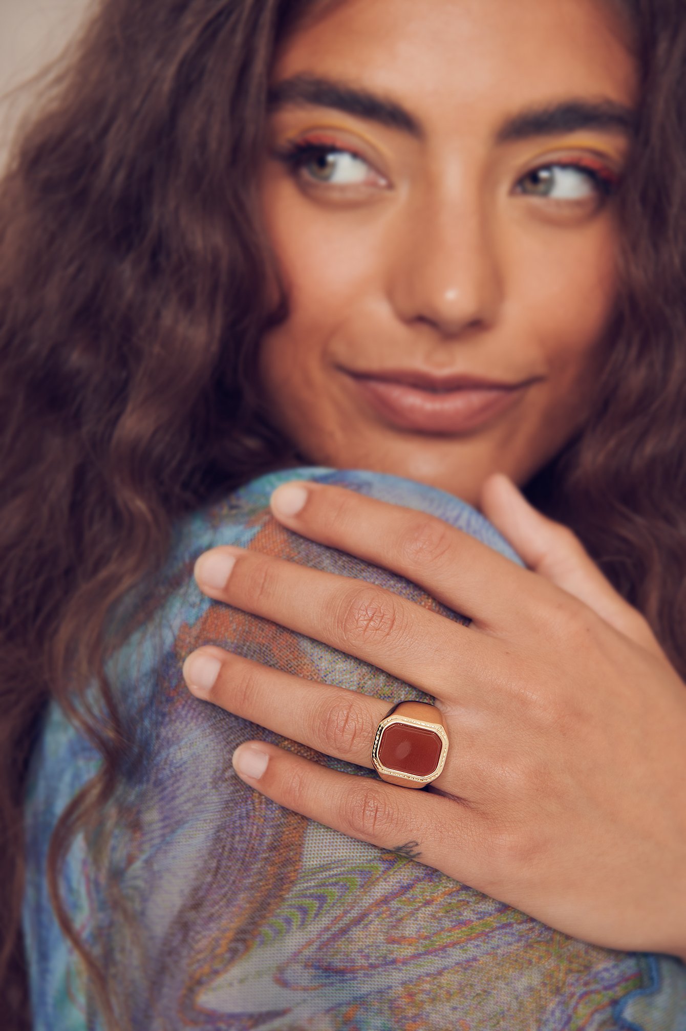 NA-KD Accessories Recycled Squared Stone Ring - Gold