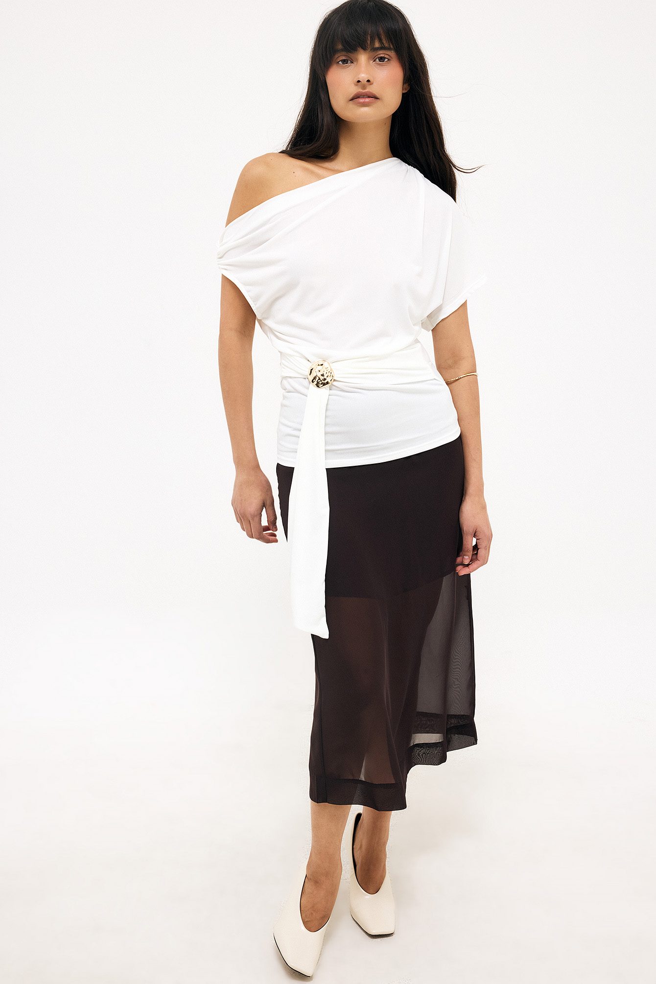 Asymmetrische jersey top met gesp - Basic Tops - Wit - XS - NA-KD / NAKD