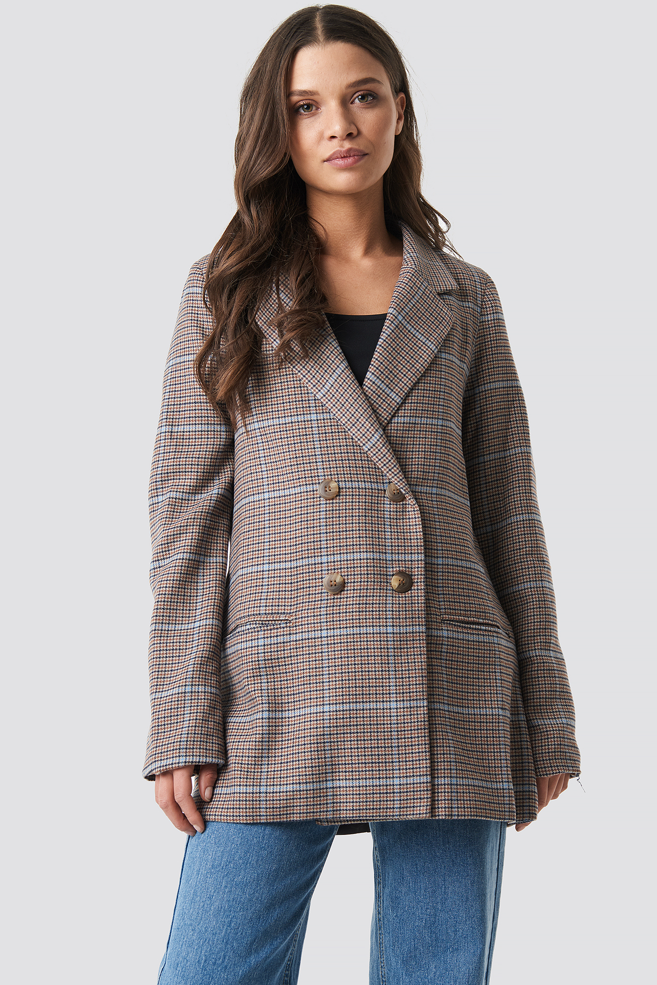 Double Buttoned Blazer Checked