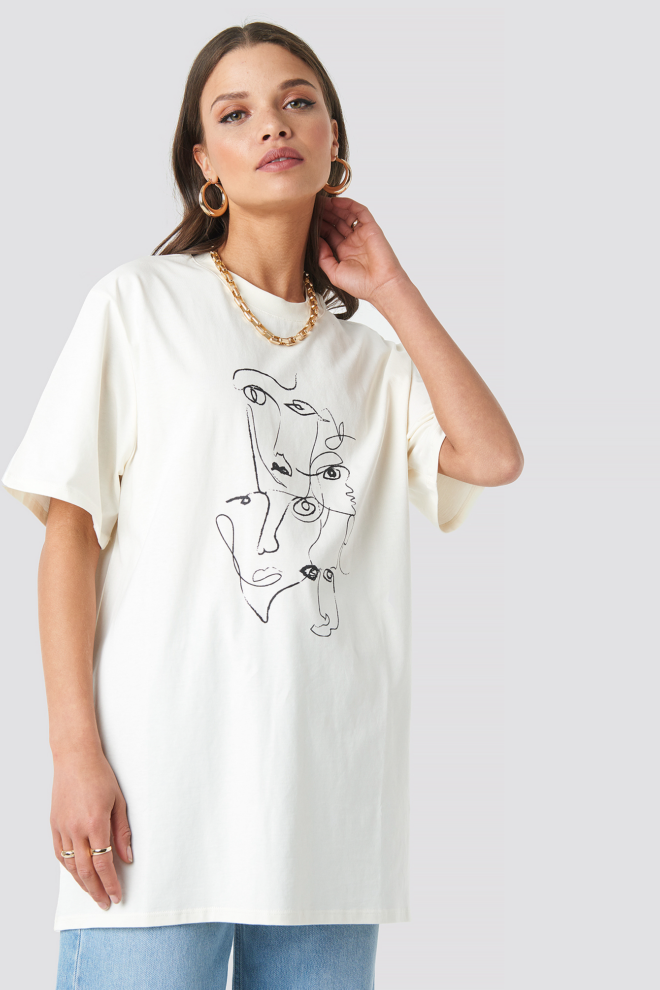 Printed Face Oversize Tee Offwhite