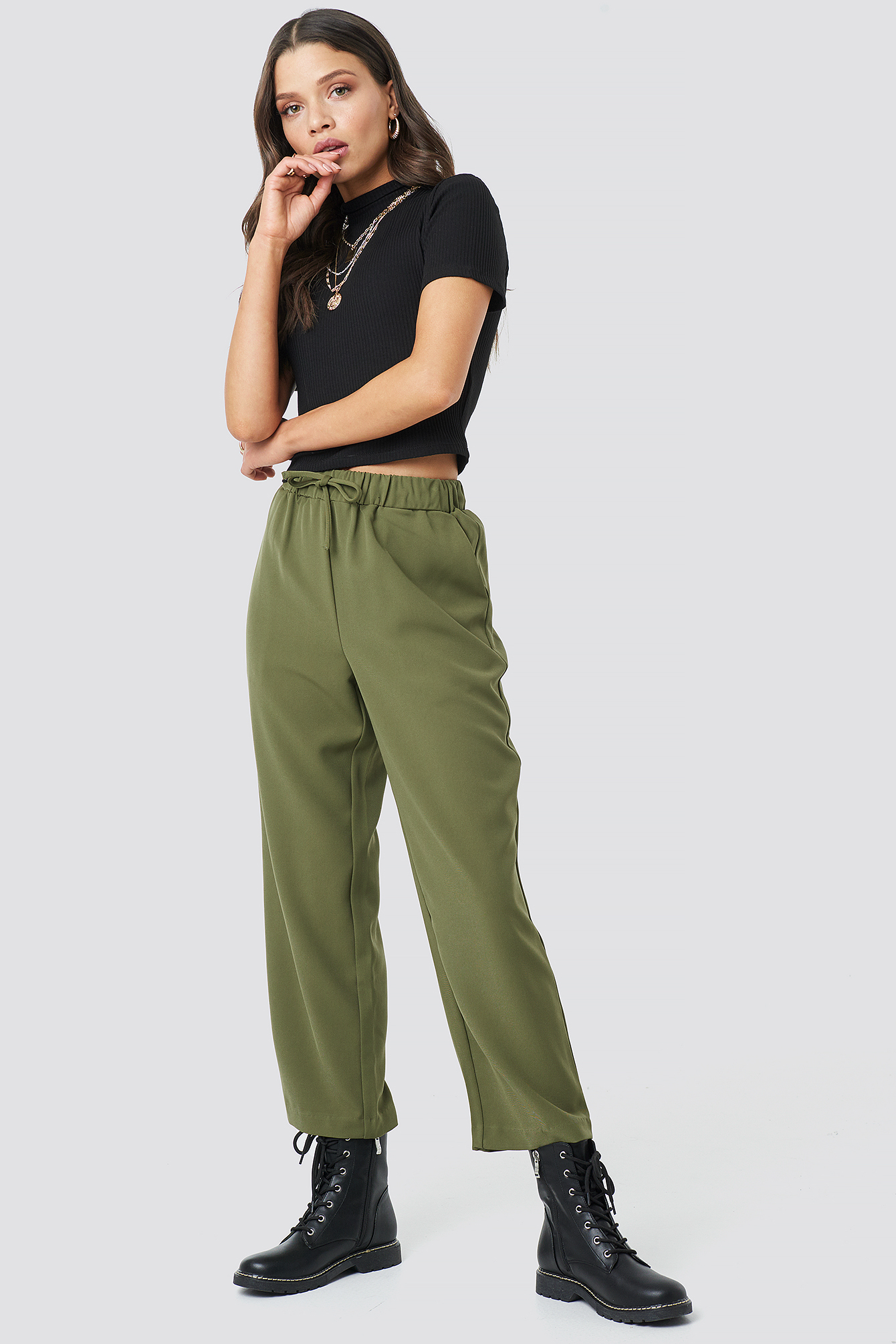 Drawstring Suit Pants Olive