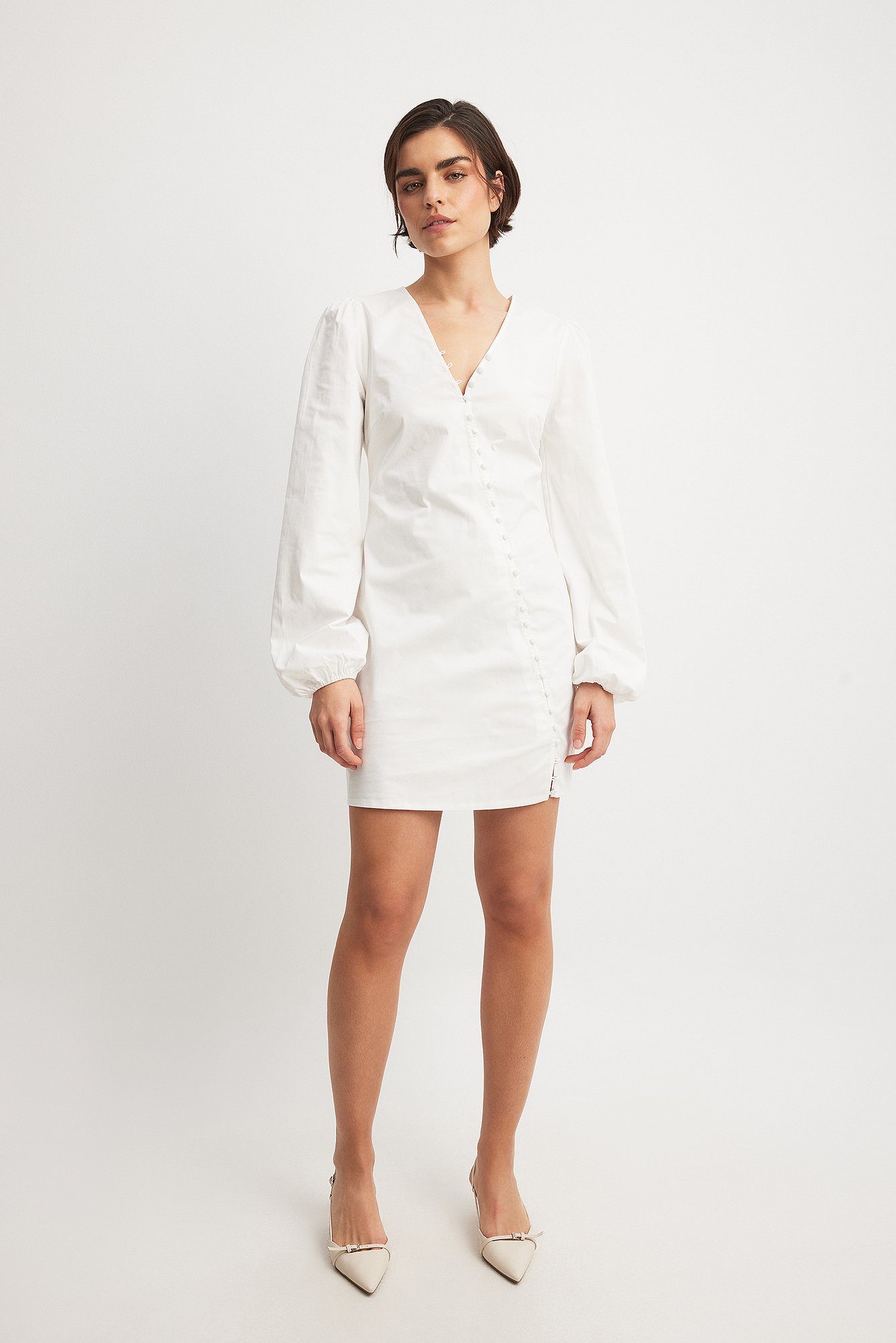 Asymmetric Buttoned Long Sleeve Mini Dress White | NA-KD Asymmetric Buttoned Long Sleeve Mini Dress White | NA-KD