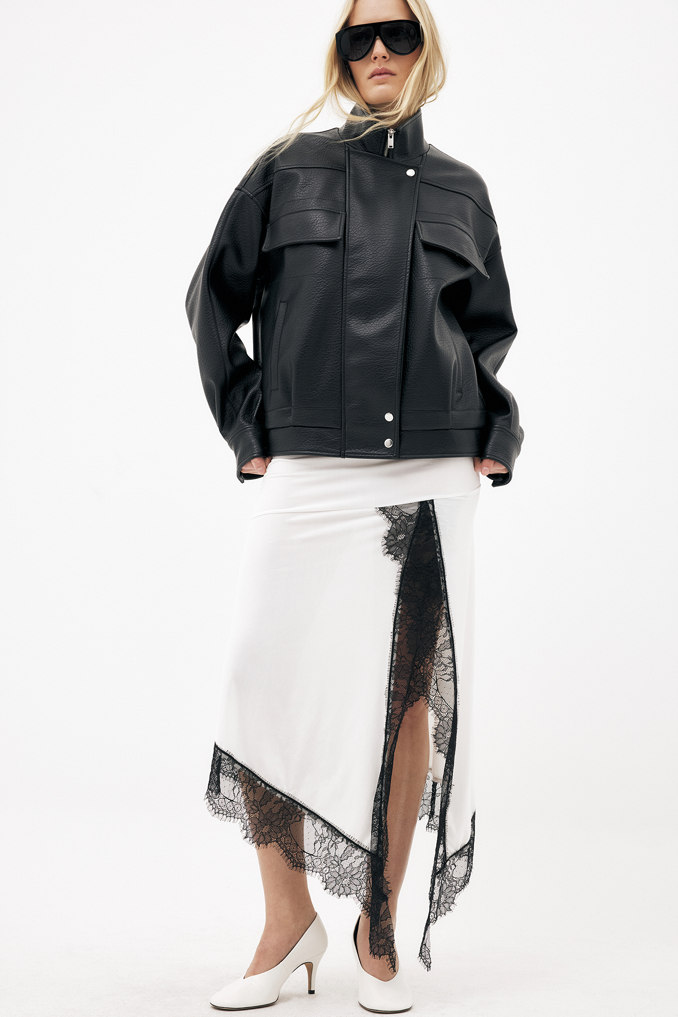 Asymmetric Lace Midi Skirt - Midi Skirts - White - XS - NA-KD / NAKD