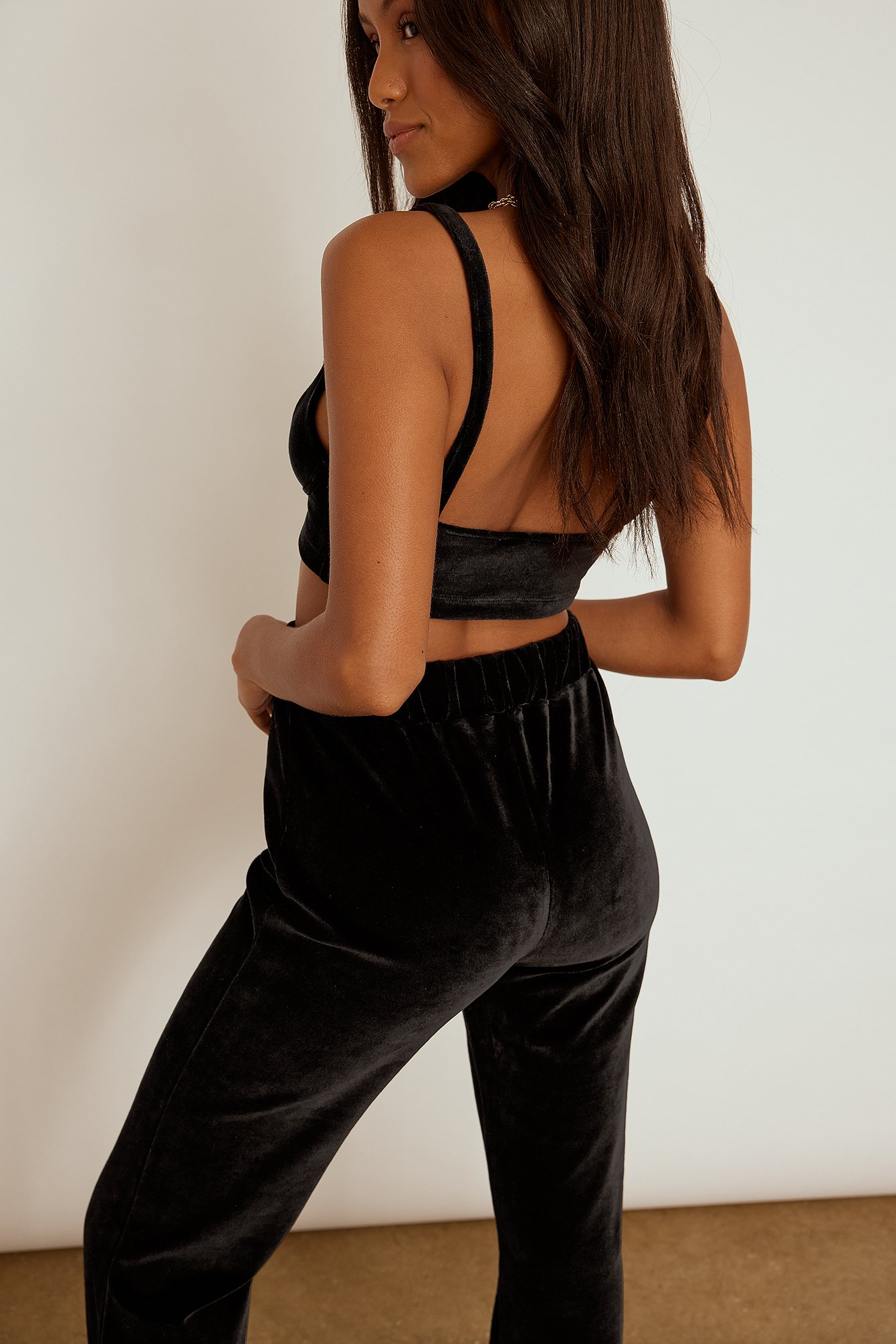 Black Cropped Velour Top