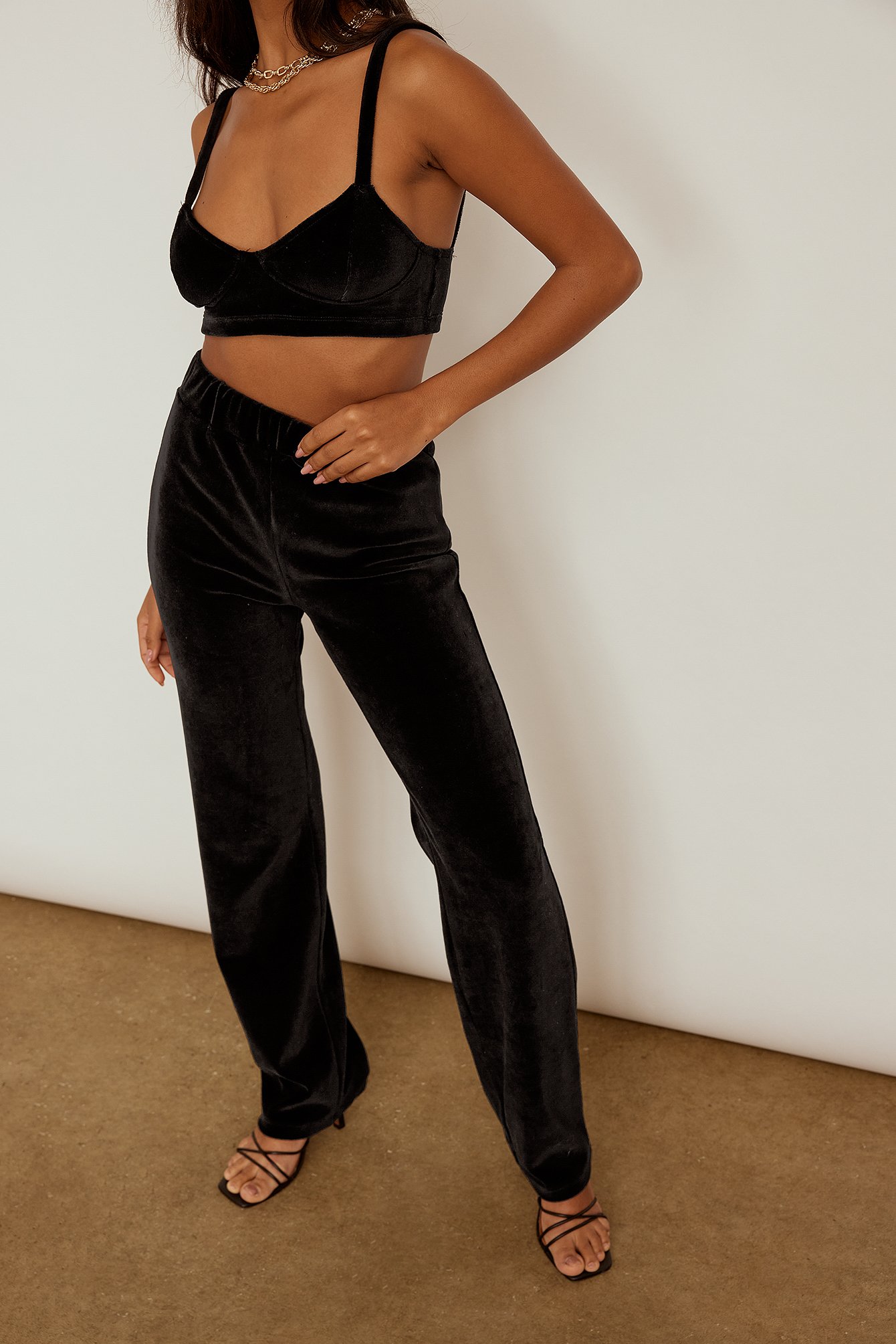 Black Cropped Velour Top