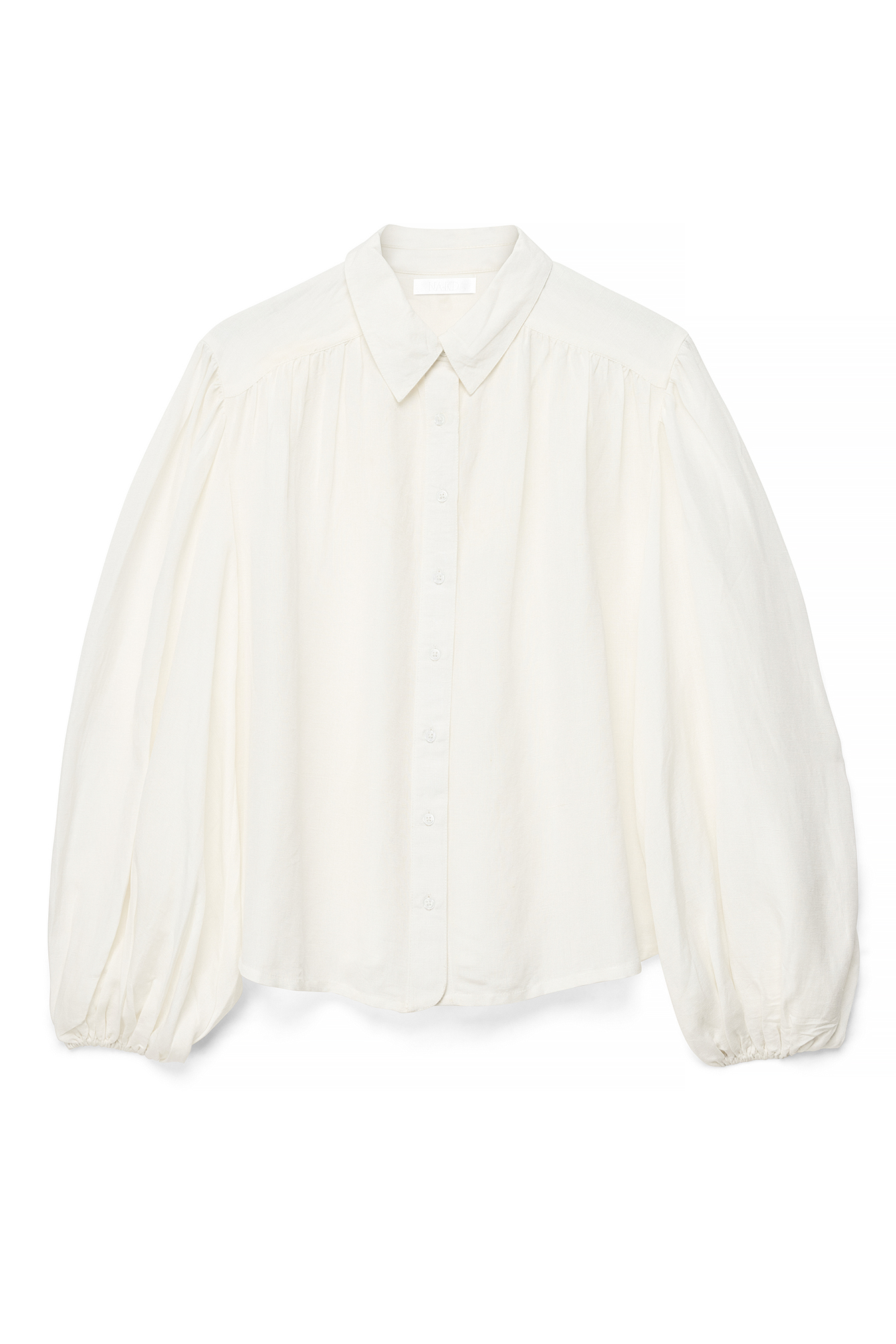 White Balloon Sleeve Linen Blend Shirt