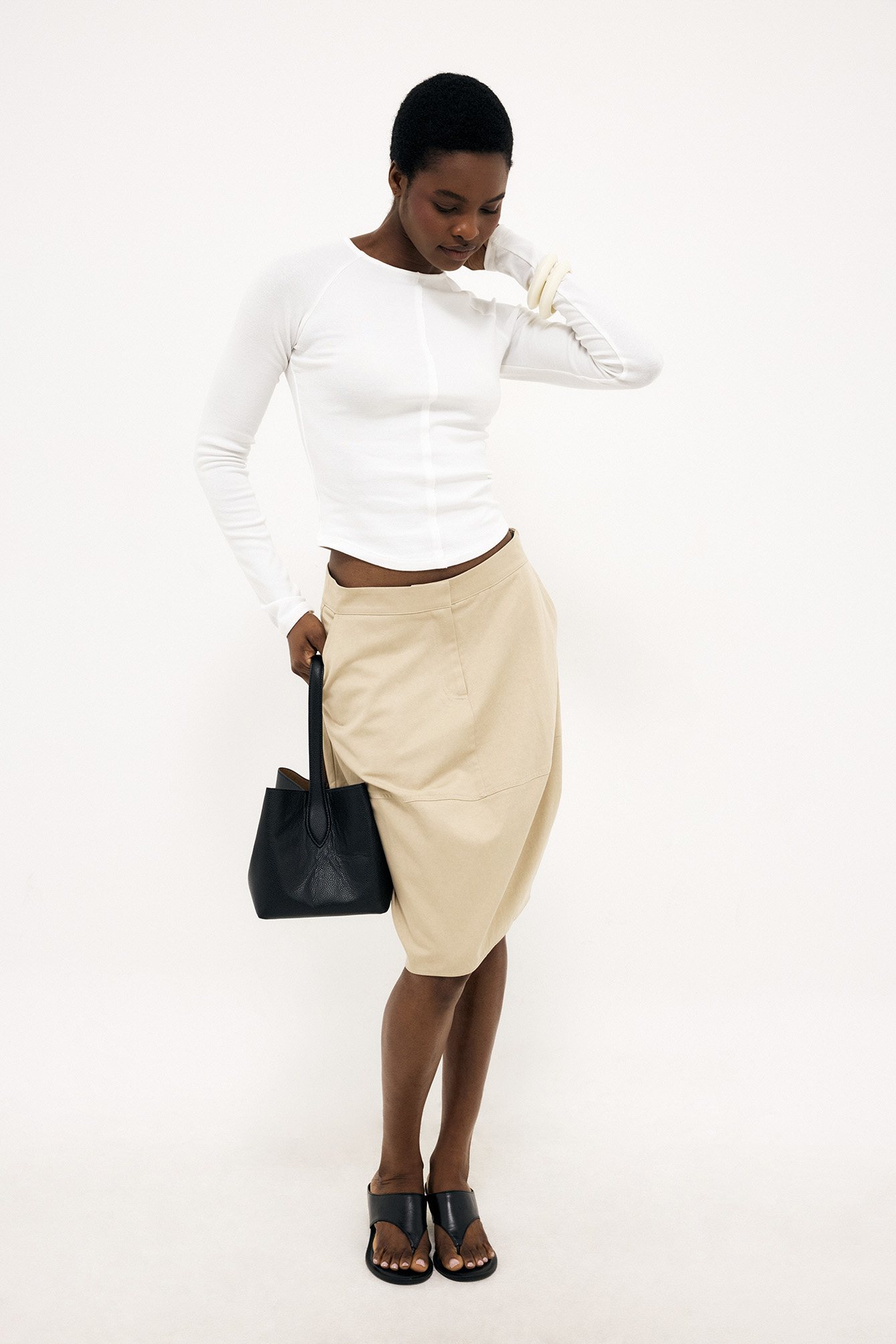 Balloon Knee Length Skirt Beige | NA-KD