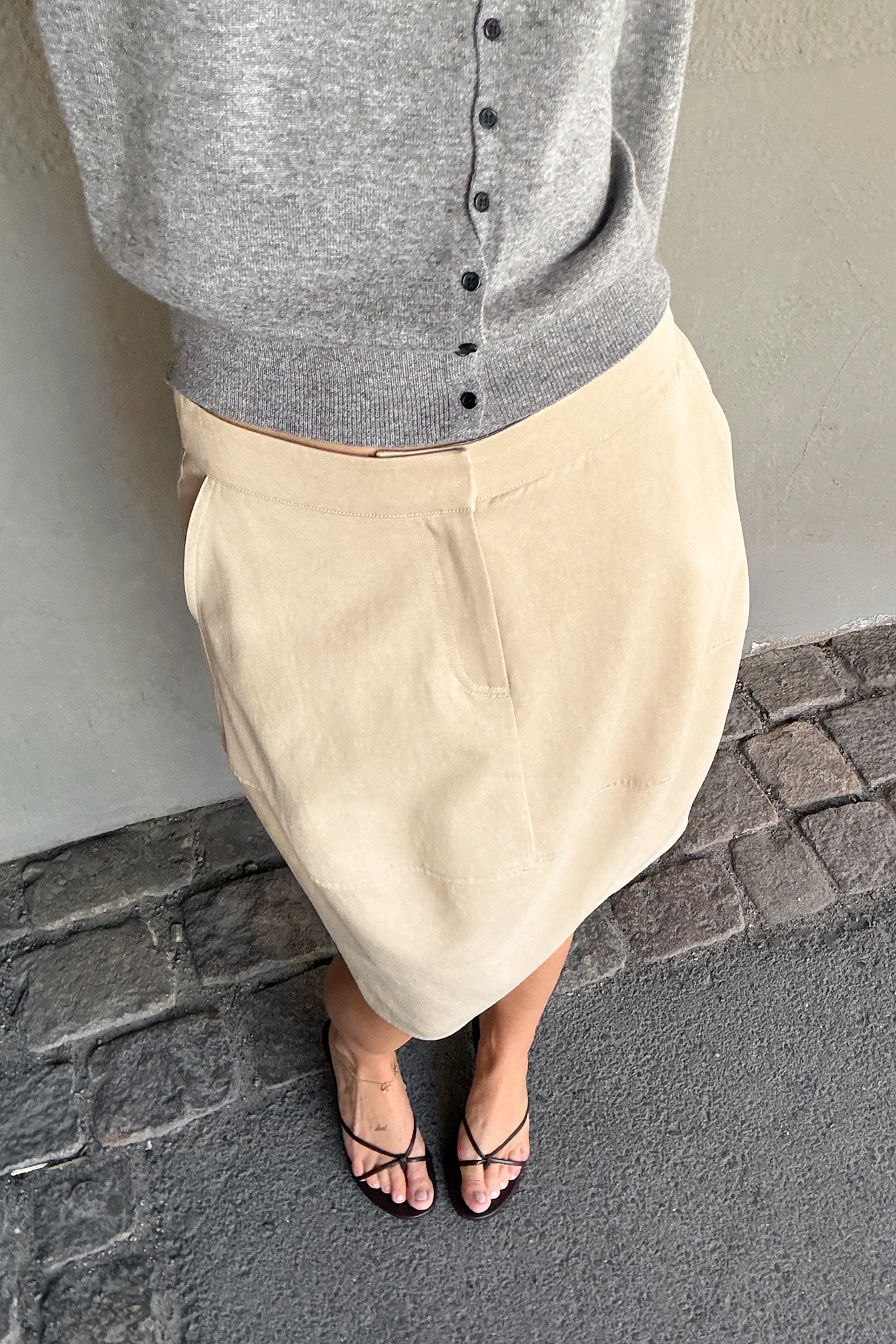 Beige Balloon Knee Length Skirt