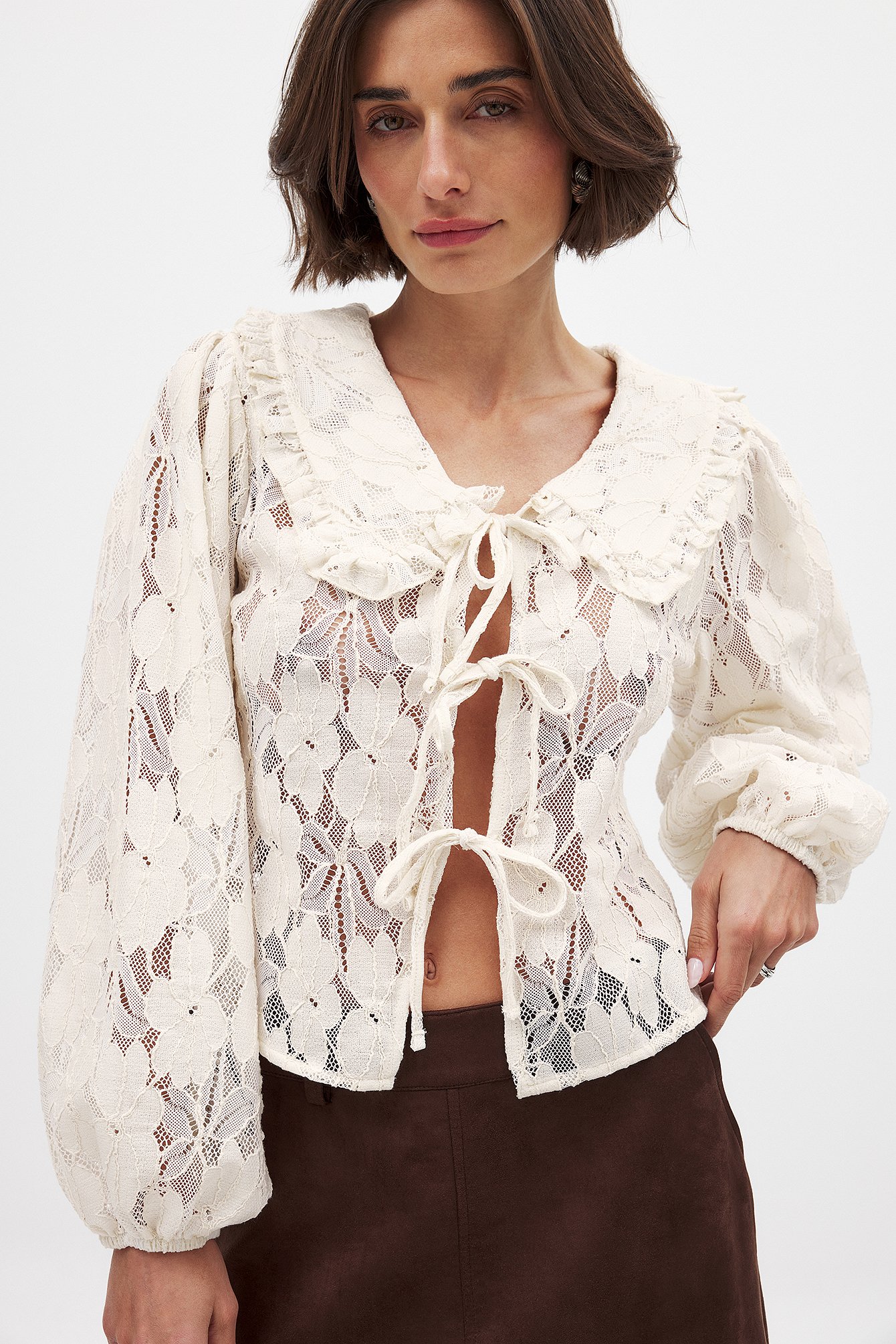 NA-KD Balloon Sleeve Collar Blouse - Balloon Sleeve Tops - Offwhite - S (EU 34-36) - NA-KD / NAKD
