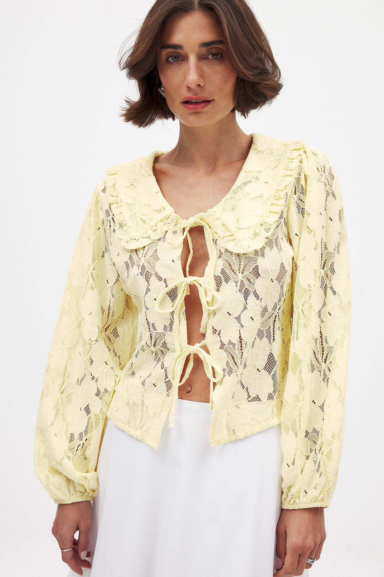 NA-KD Blouse à manches ballon et col - - Jaune - XS (EU 32) - NA-KD / NAKD