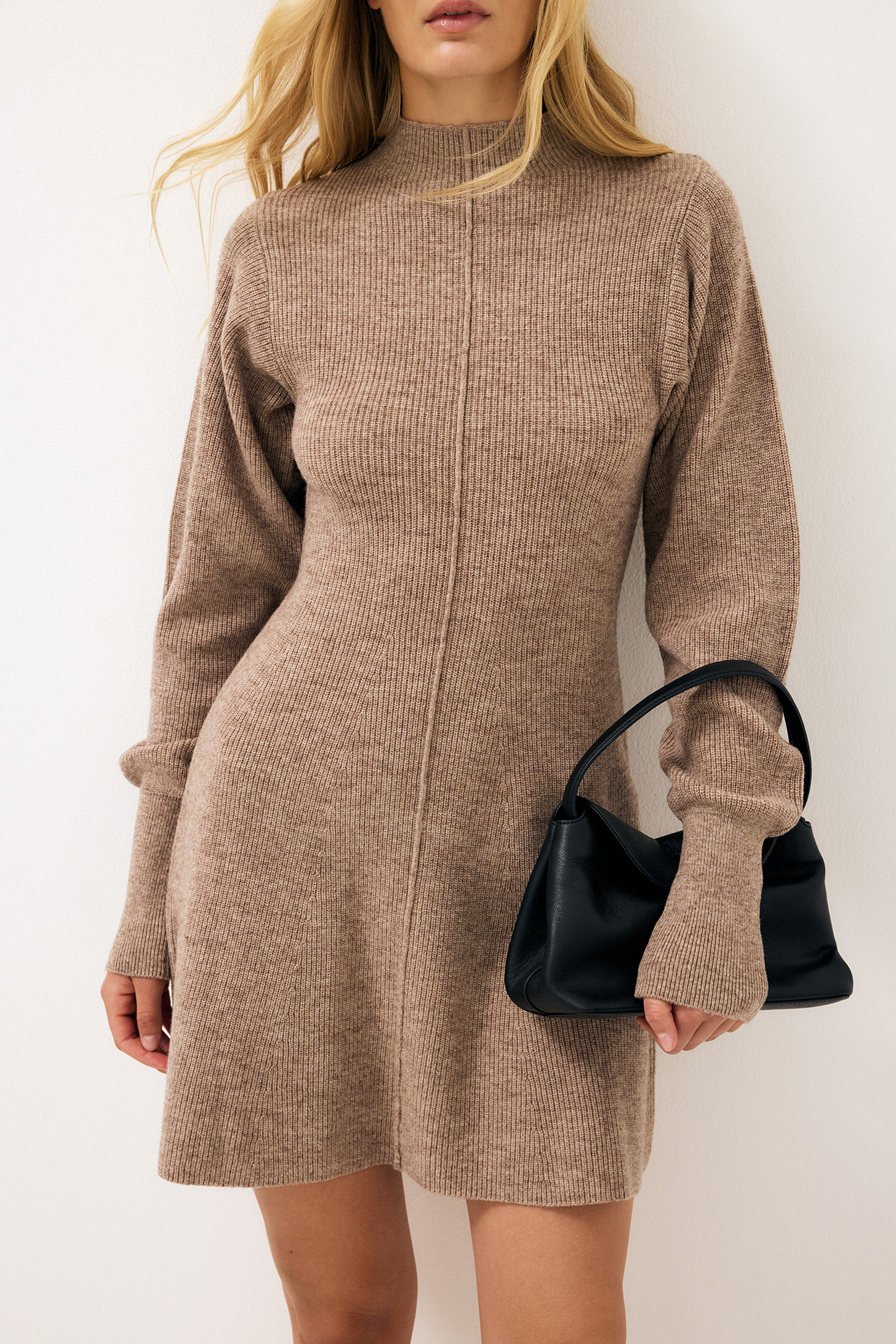 Balloon Sleeve Knitted Turtleneck Dress - Fall Dresses - Beige - XS - NA-KD / NAKD