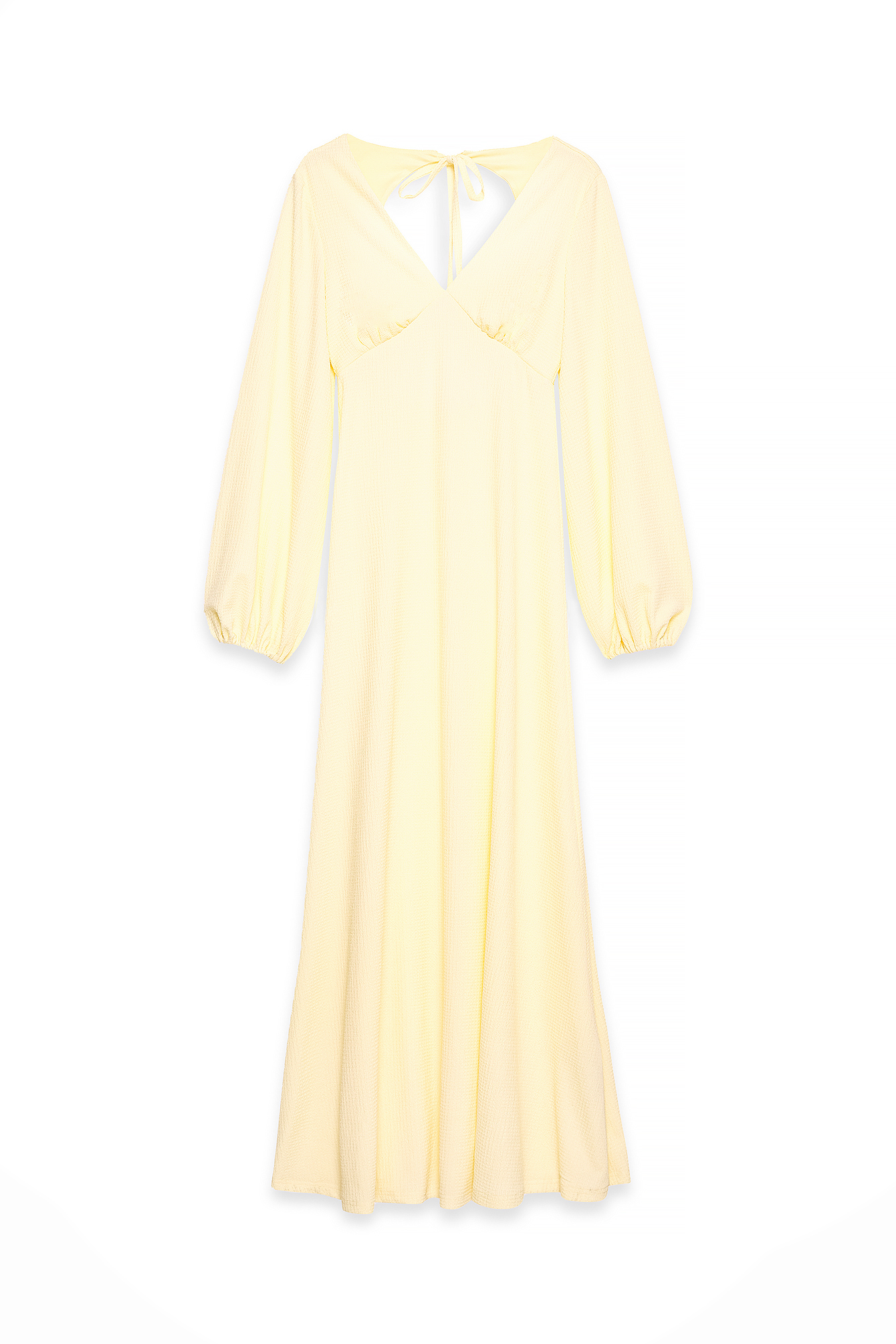 Light Yellow Maxiklänning med ballongärmar och öppen rygg