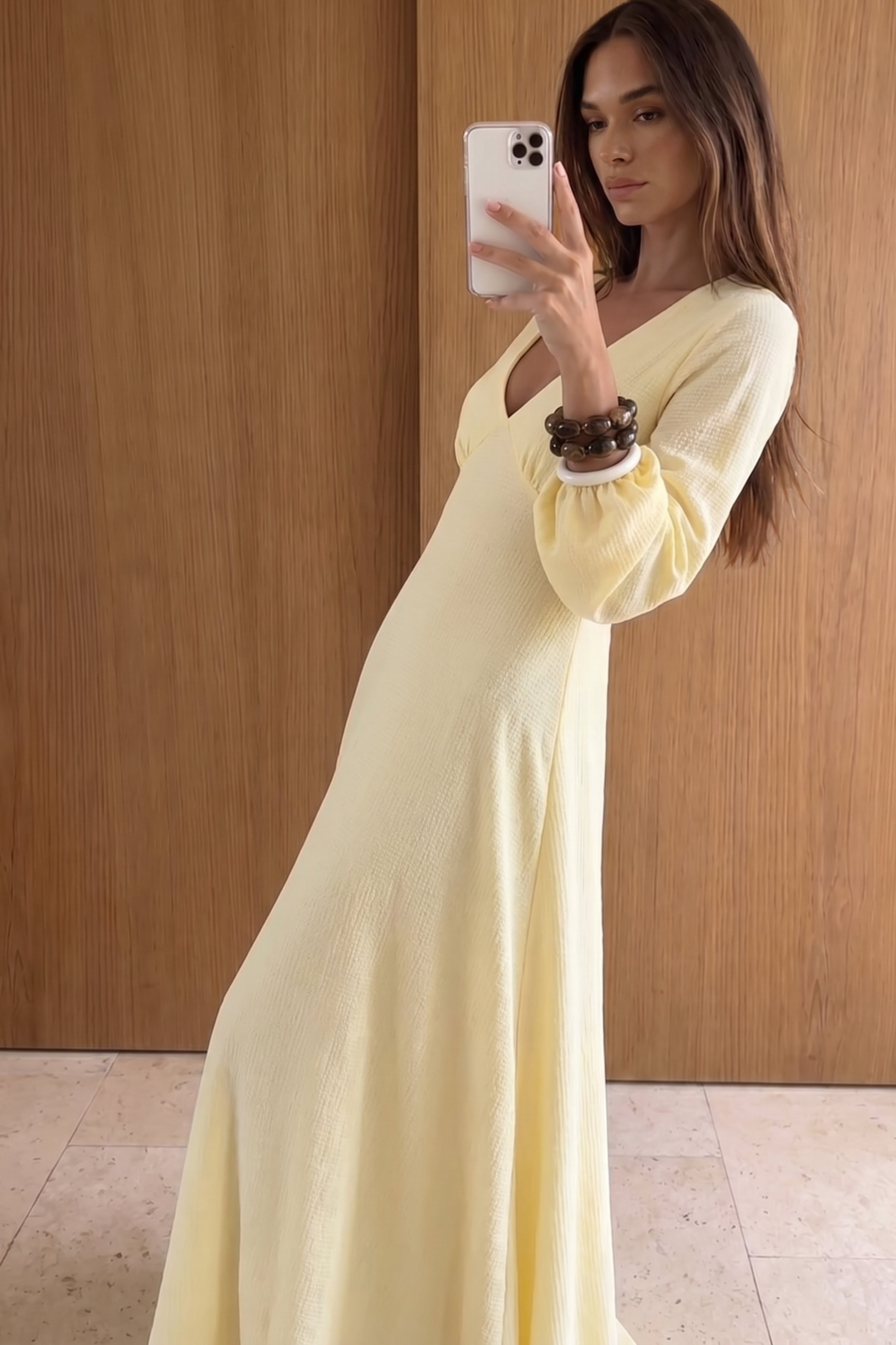 Balloon Sleeve Open Back Maxi Dress - Print Dresses - Yellow - S - NA-KD / NAKD