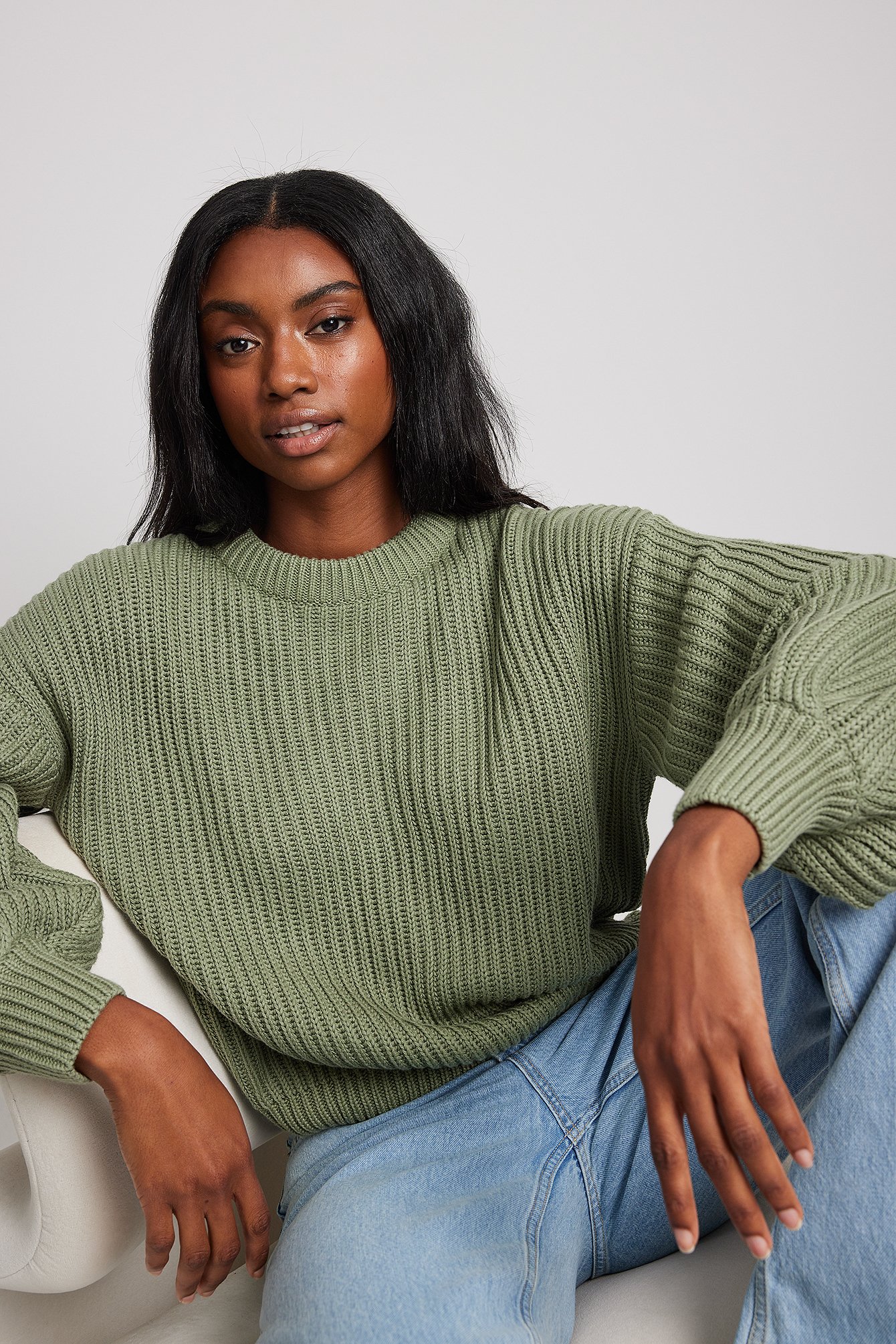 NA-KD Trend Wool Blend Balloon Sleeve Sweater in het Zwart Dames Kleding voor voor Truien en gebreide kleding 