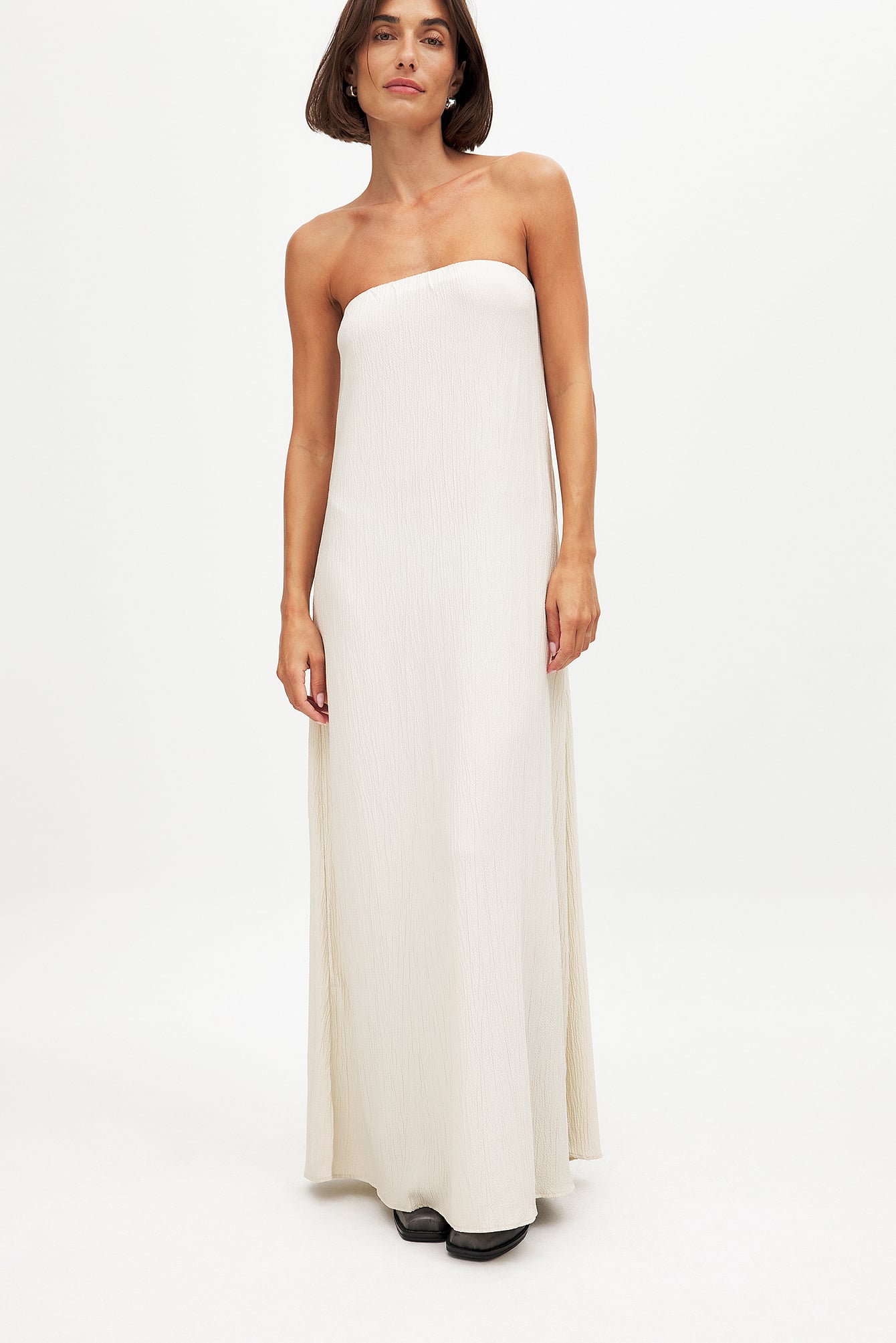 cream bandeau maxi dress AiiRZ Cream Strapless Bandeau Maxi Dress Flowing Summer Beach Wedding Guest Party Evening Wear Long Dress