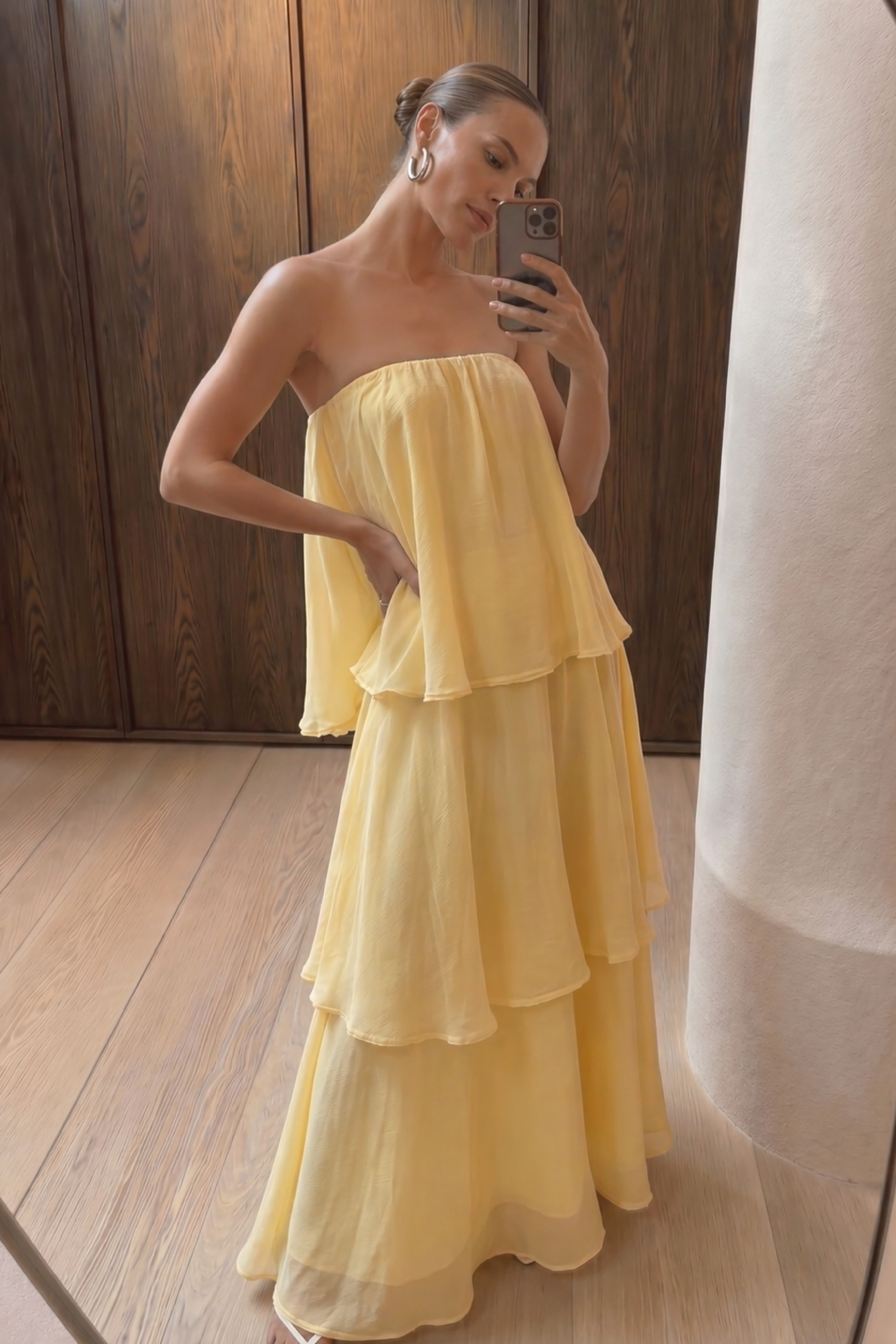 Bandeau Tiered Volume Maxi Dress - Chiffon Dresses - Yellow - EU 36 - NA-KD / NAKD