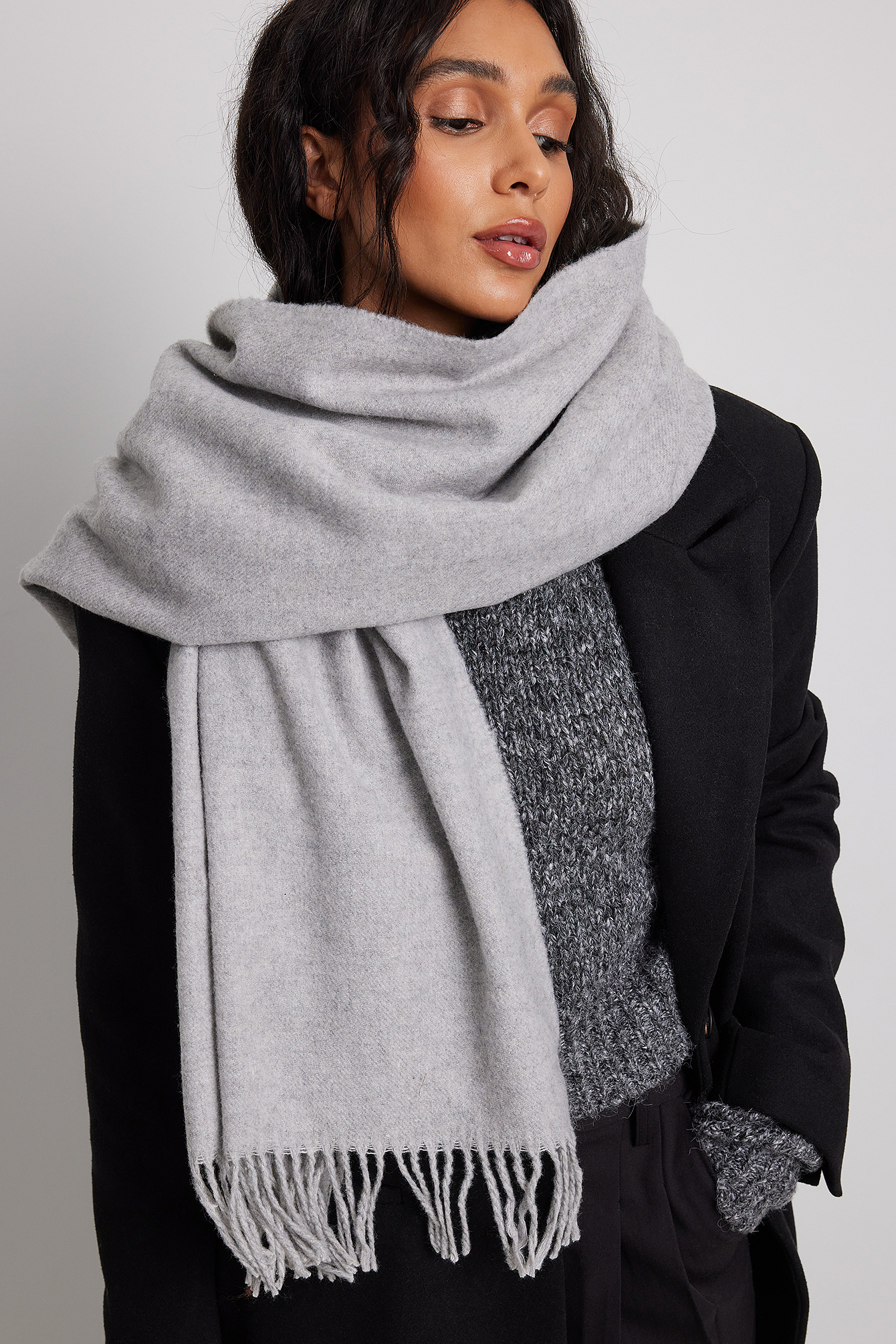 Basic Wool Blend Scarf Grey | NA-KD