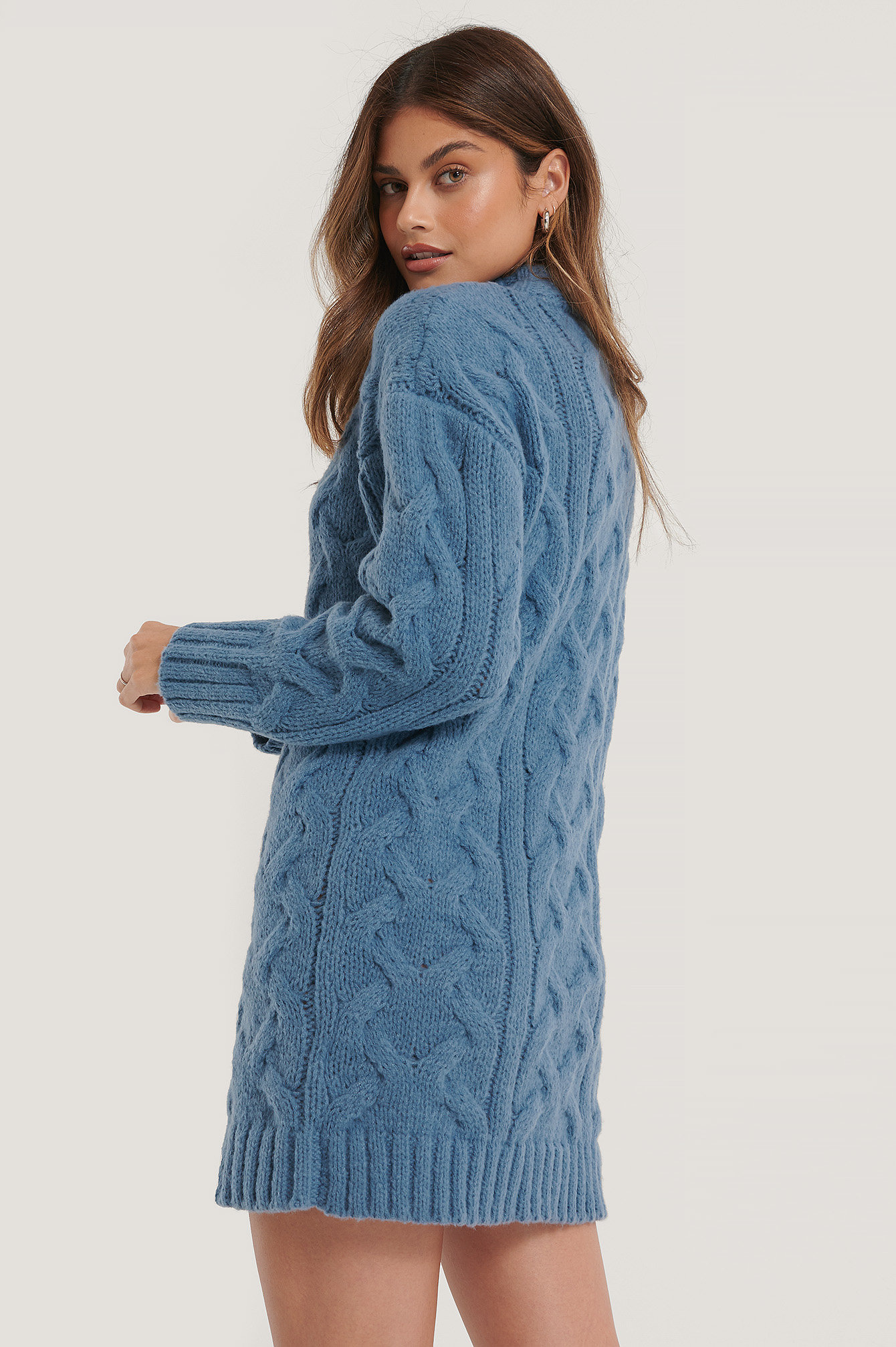 Pattern Knitted Sweater Dress Blue | na 