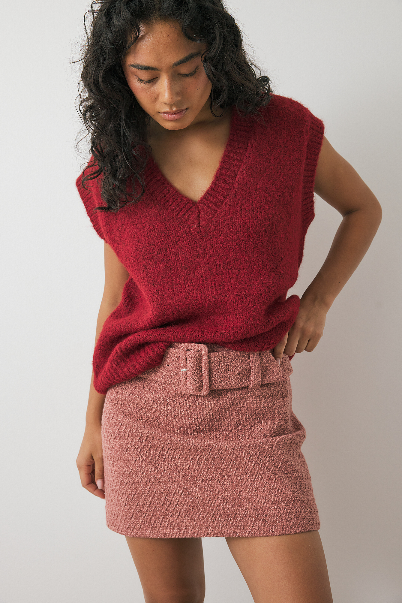Emmanuelle Koffi x NA-KD Belted Mini Skirt - Mini Skirts - Pink - EU 42 - NA-KD / NAKD
