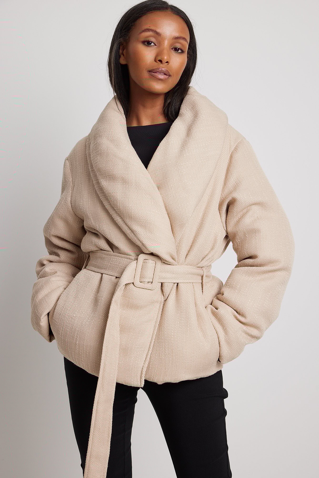 Wool Coat With Short Belted Puffer Jacket Belted Puffer Jacket