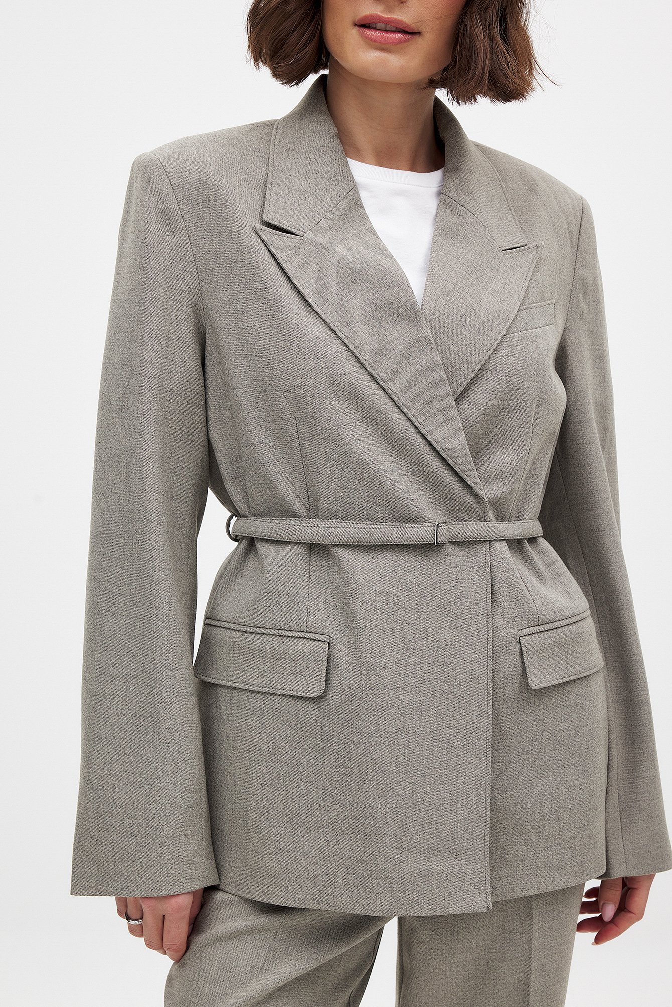 NA-KD Belted Regular Blazer - Belted Blazers - Grey - EU 44 - NA-KD / NAKD