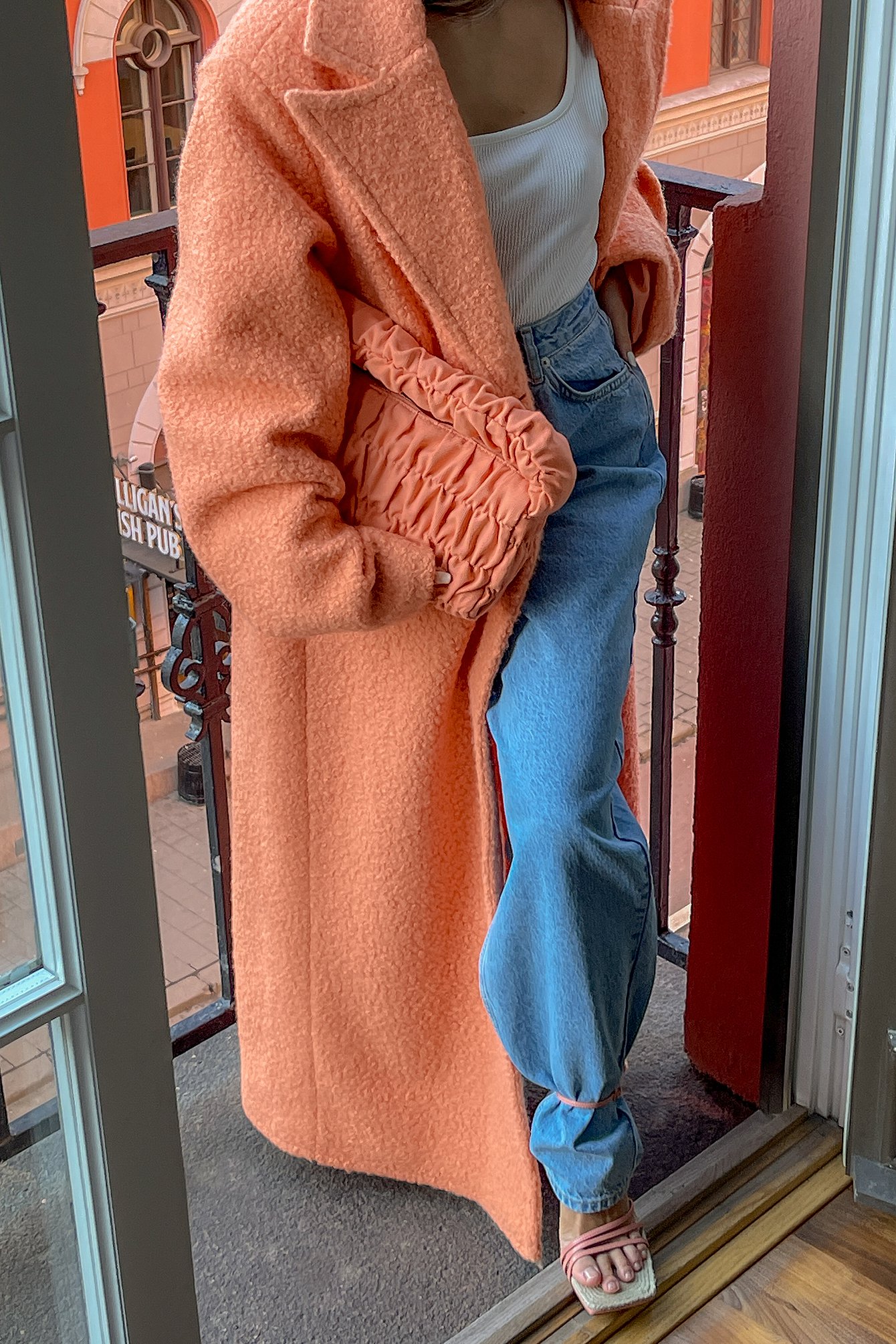 Peach Textured Straight Fitted Coat