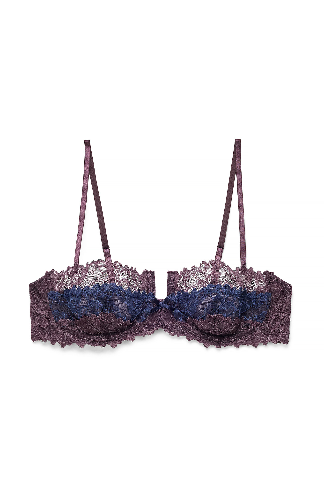 Multicolor Block Color High Balcony Lace Bra