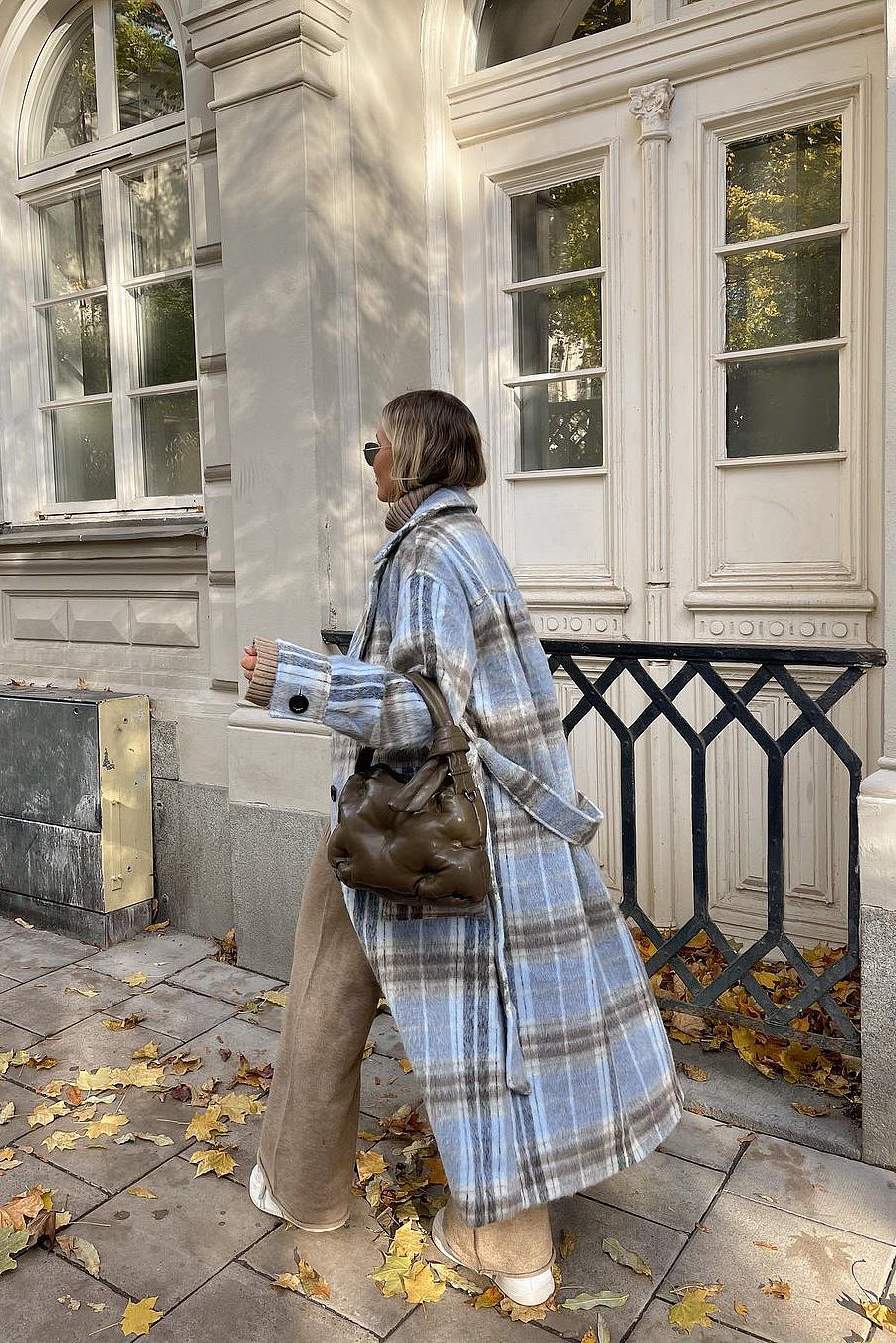 Blue Blue Checked Oversized Belted Coat