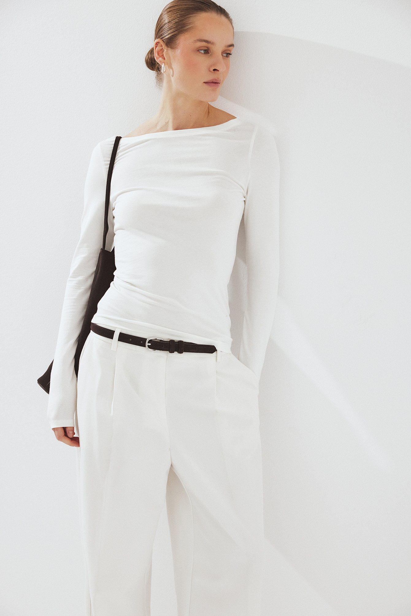 Boat Neck Long Sleeve Top - Basic Tops - Offwhite - XS - NA-KD / NAKD