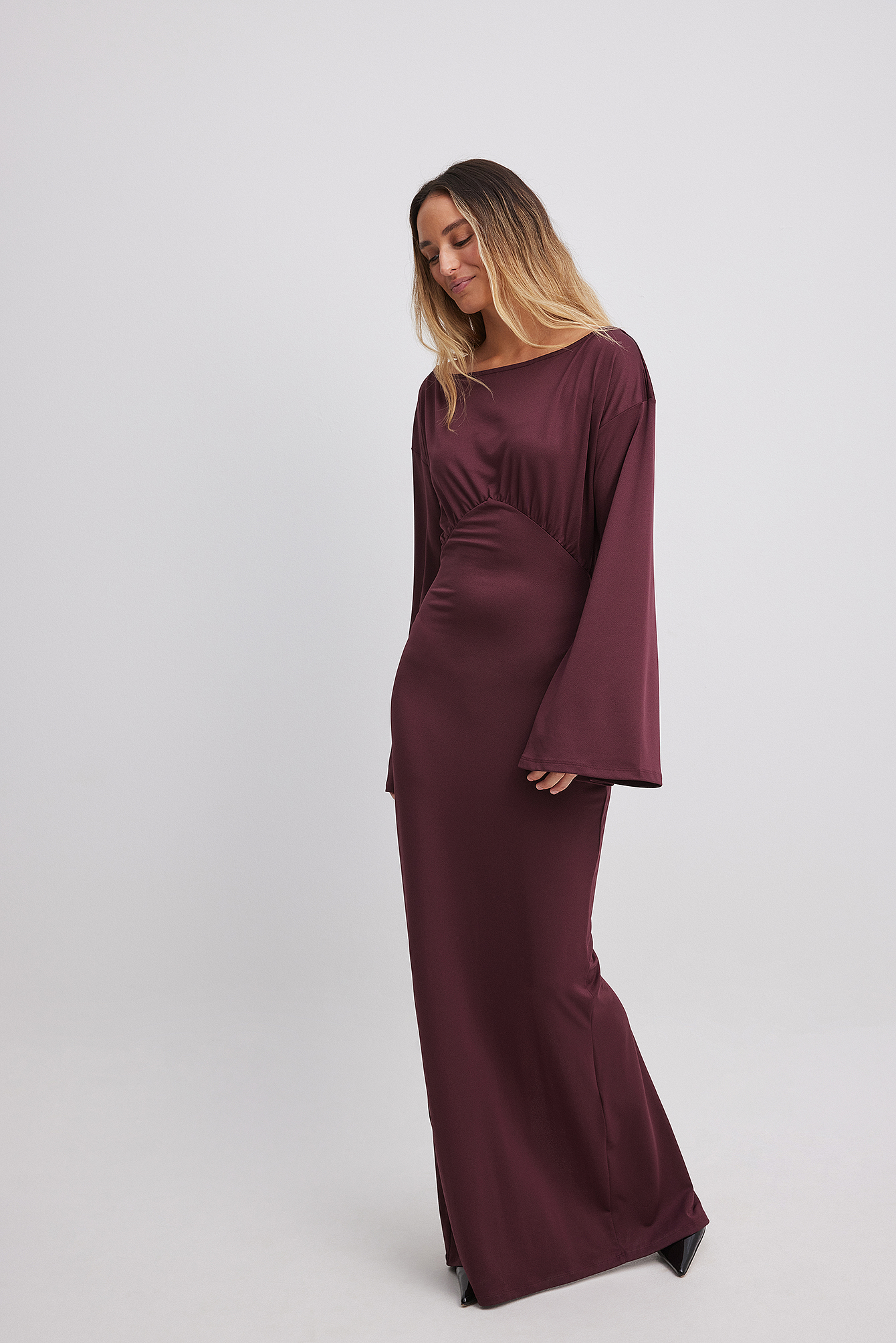 Boat Neck Maxi Dress Burgundy NA-KD