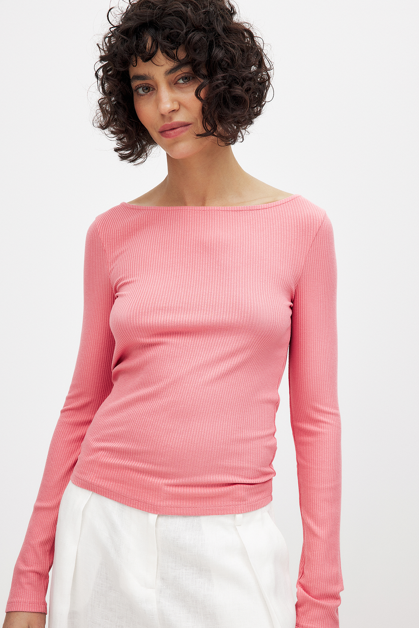 Pink Rib Top Boat Neck Rib Top Pink | NA-KD